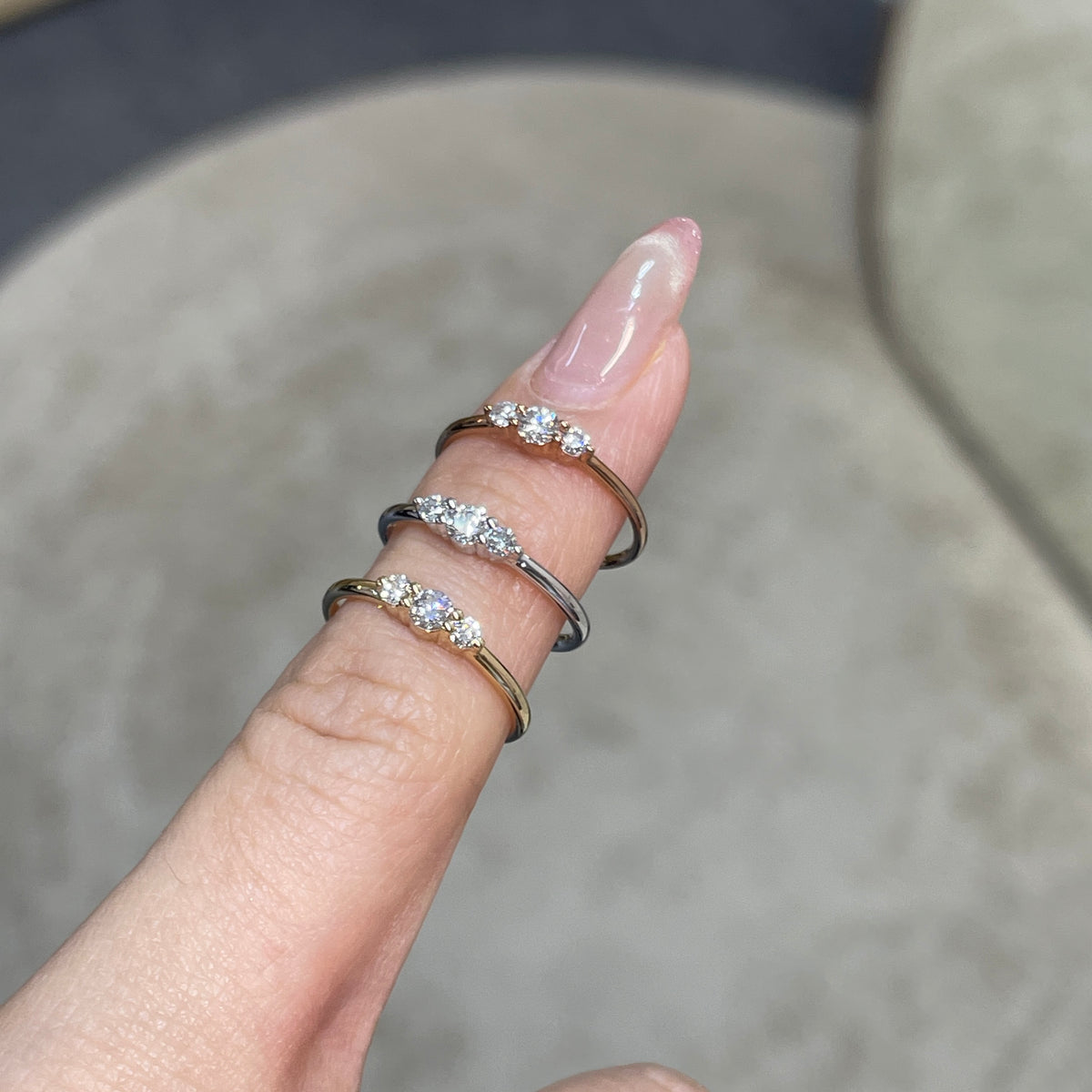 9K Lab diamond Round 0.13ct trio pinky ring