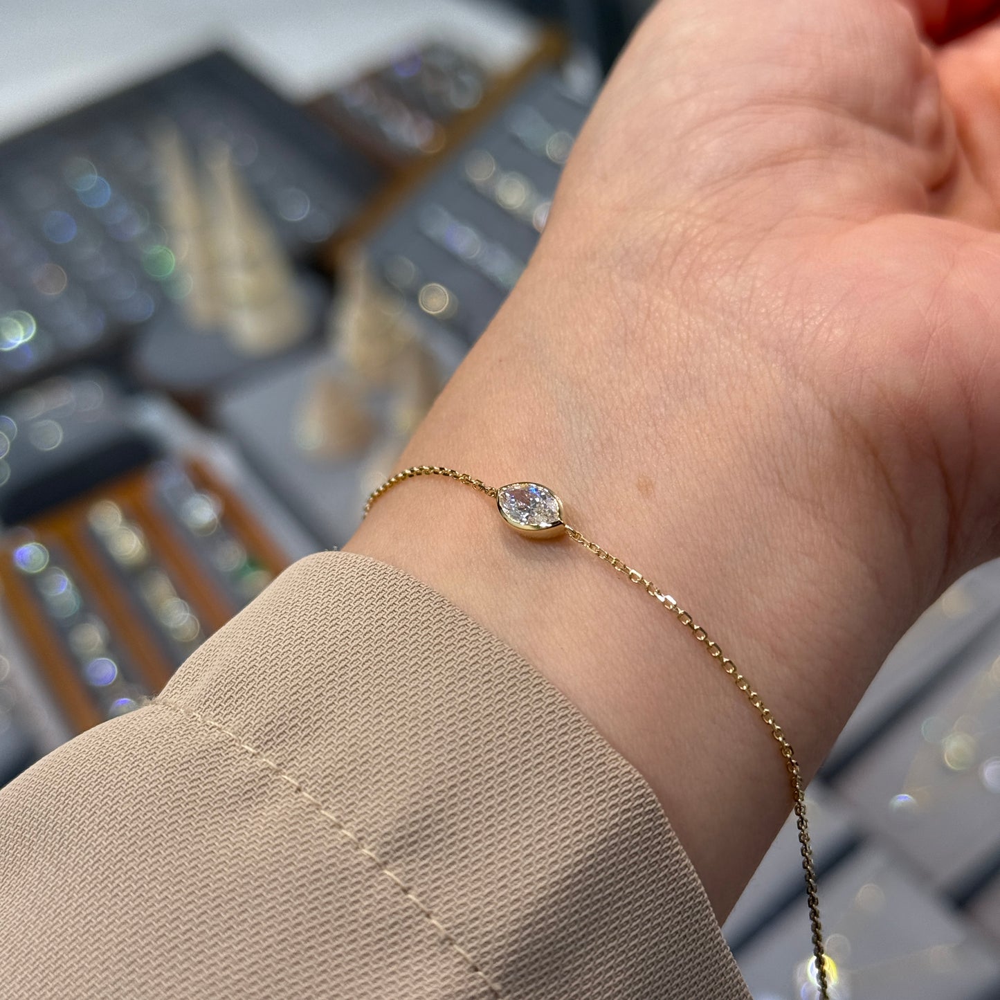 Lab diamond marquise shape 0.4ct bezel bracelet