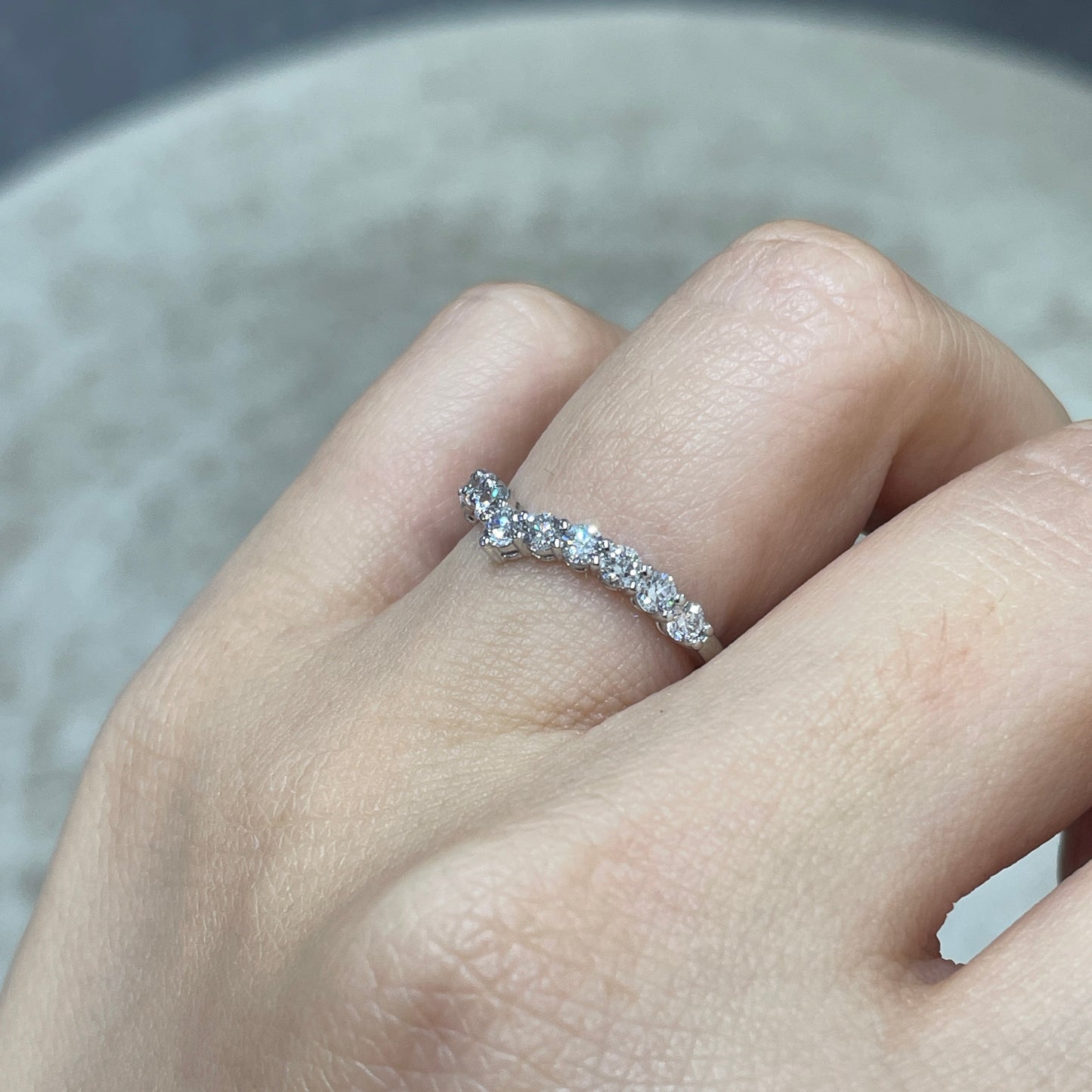 Lab diamond round 0.66ct half eternity v shape ring