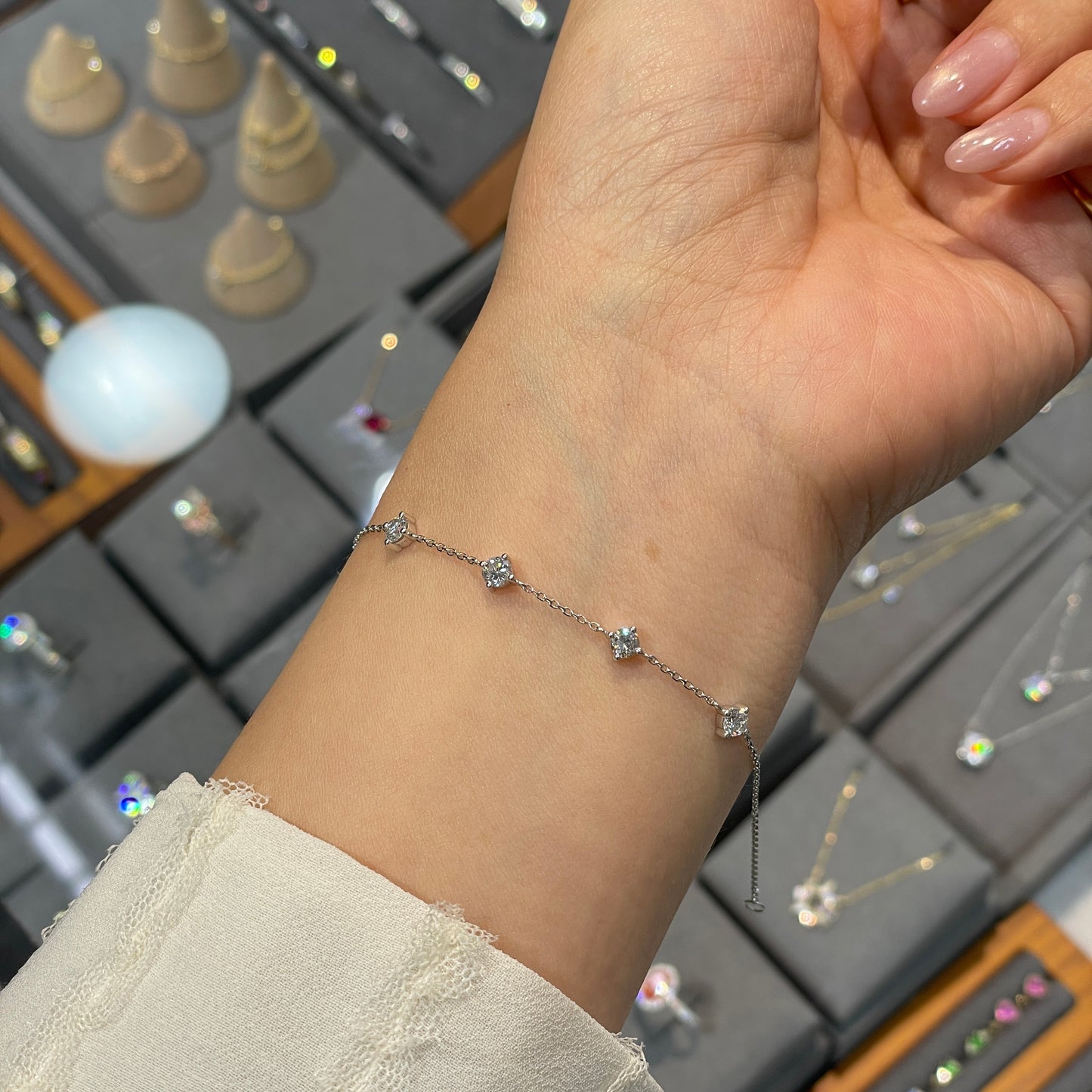 Lab diamond round 0.6ct four stone compass bracelet