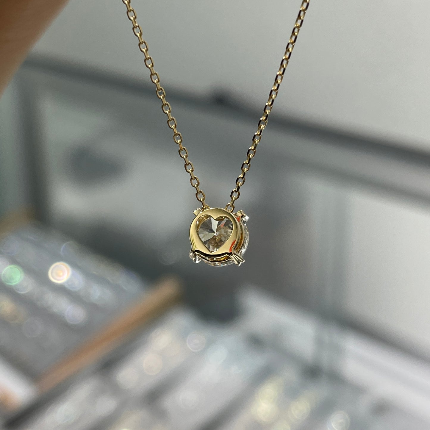 Lab Diamond round 1ct heart-prong two way pendant with necklace