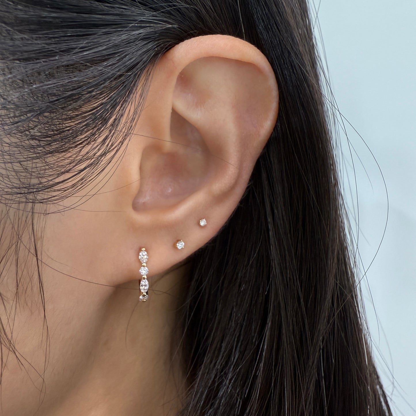 Lab Diamond Marquise round 0.5ct mix 10mm hoop earrings-pair