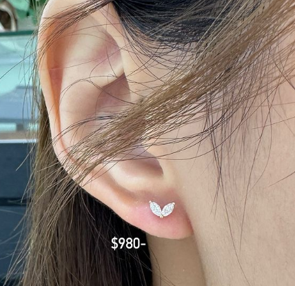 Lab diamond dolphin tail stud earring-each