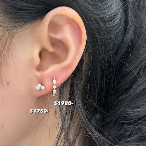 Lab diamond pear and round stud earring-each