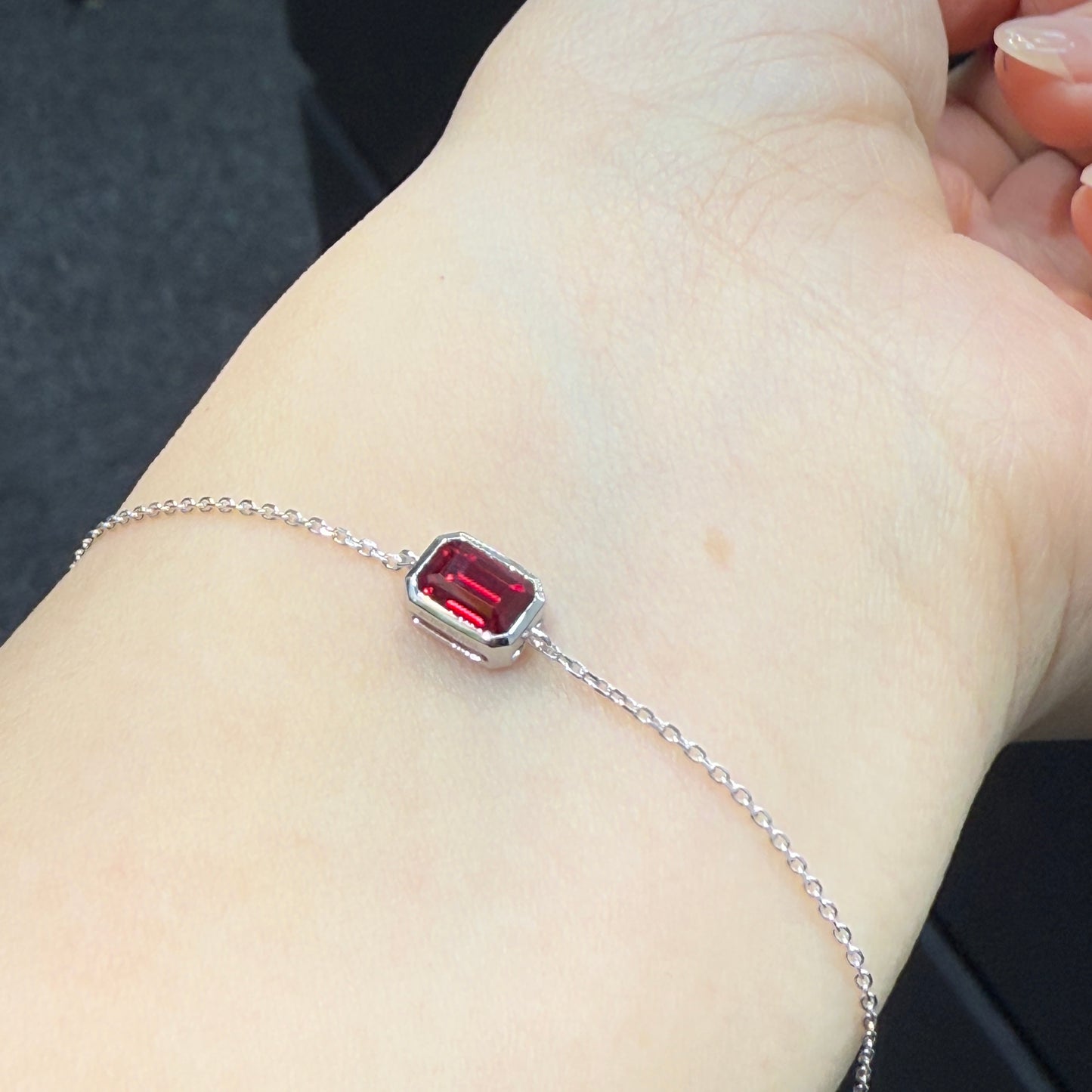 Lab Ruby emerald cut 0.5ct bezel bracelet