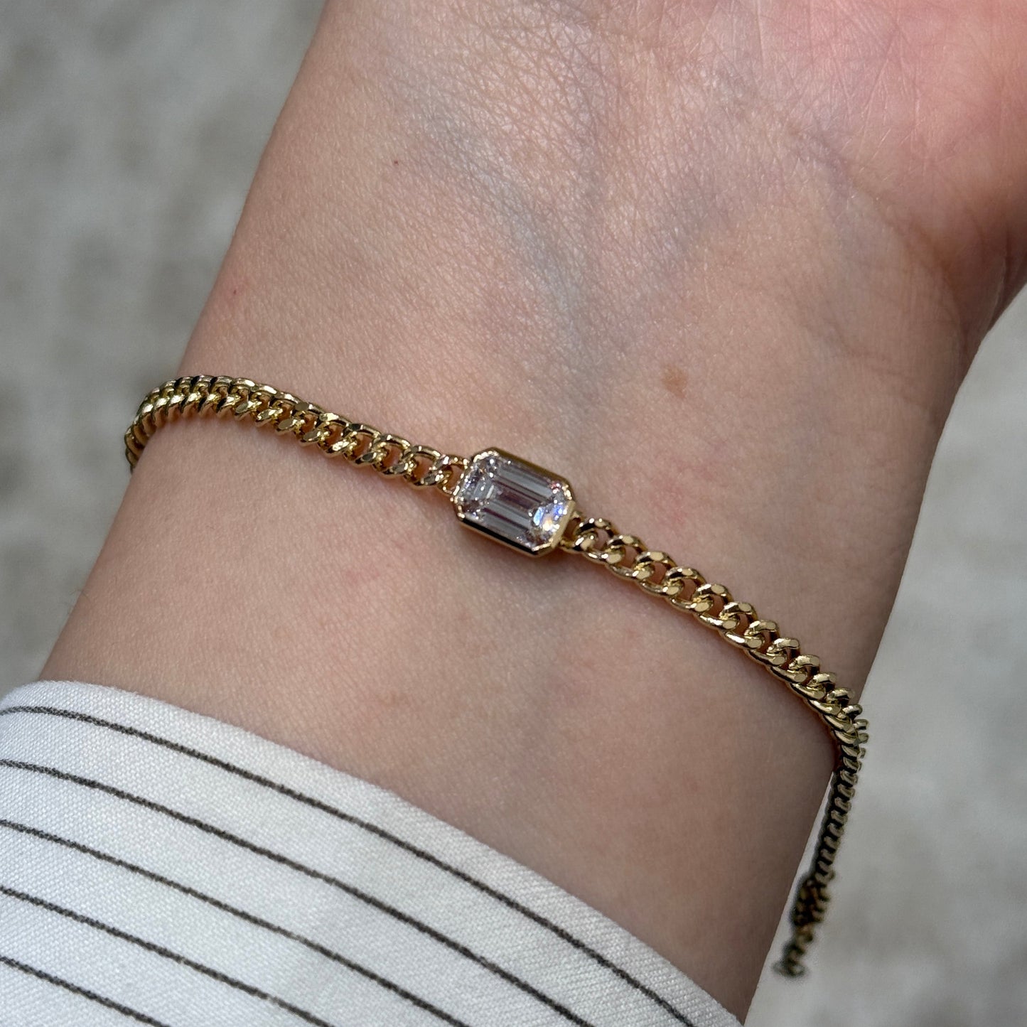 Lab diamond Emerald cut 1ct bezel 3.1mm Cuban bracelet