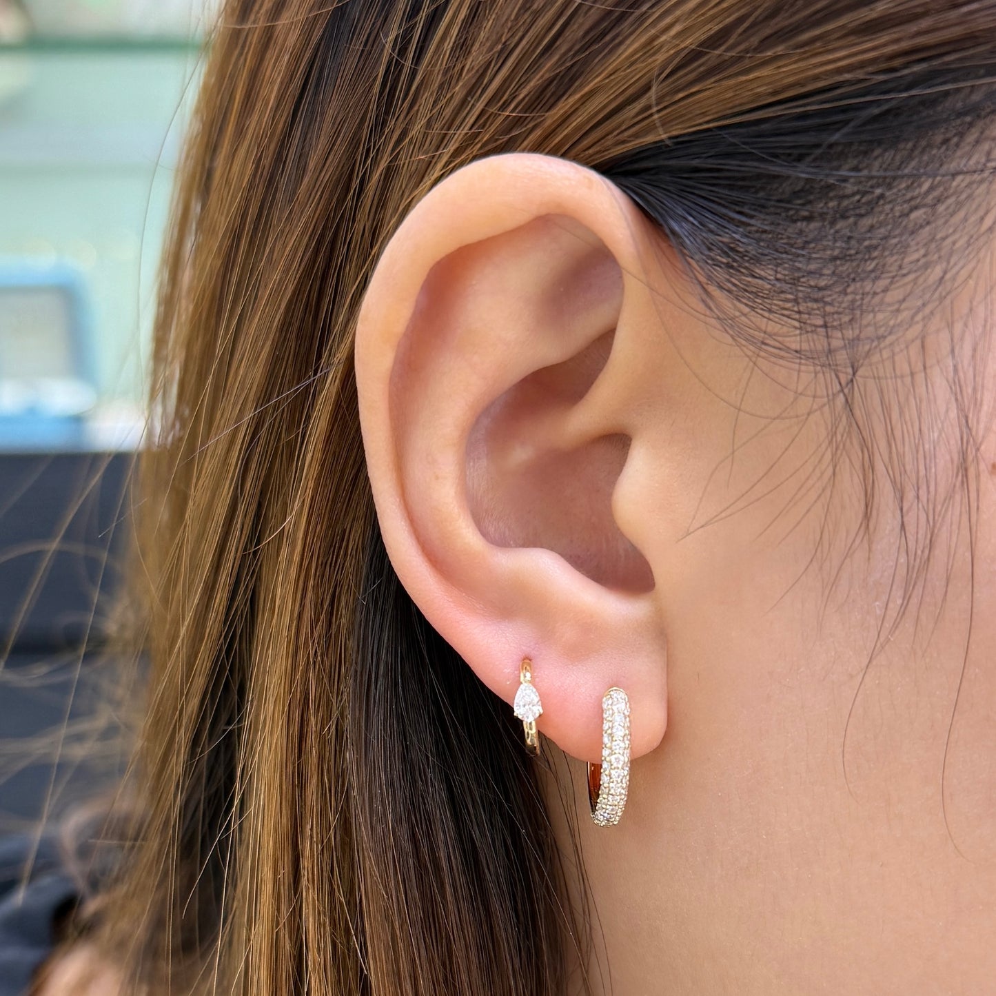9k Lab diamond round 0.5ct three row 12mm hoop earrings-pair