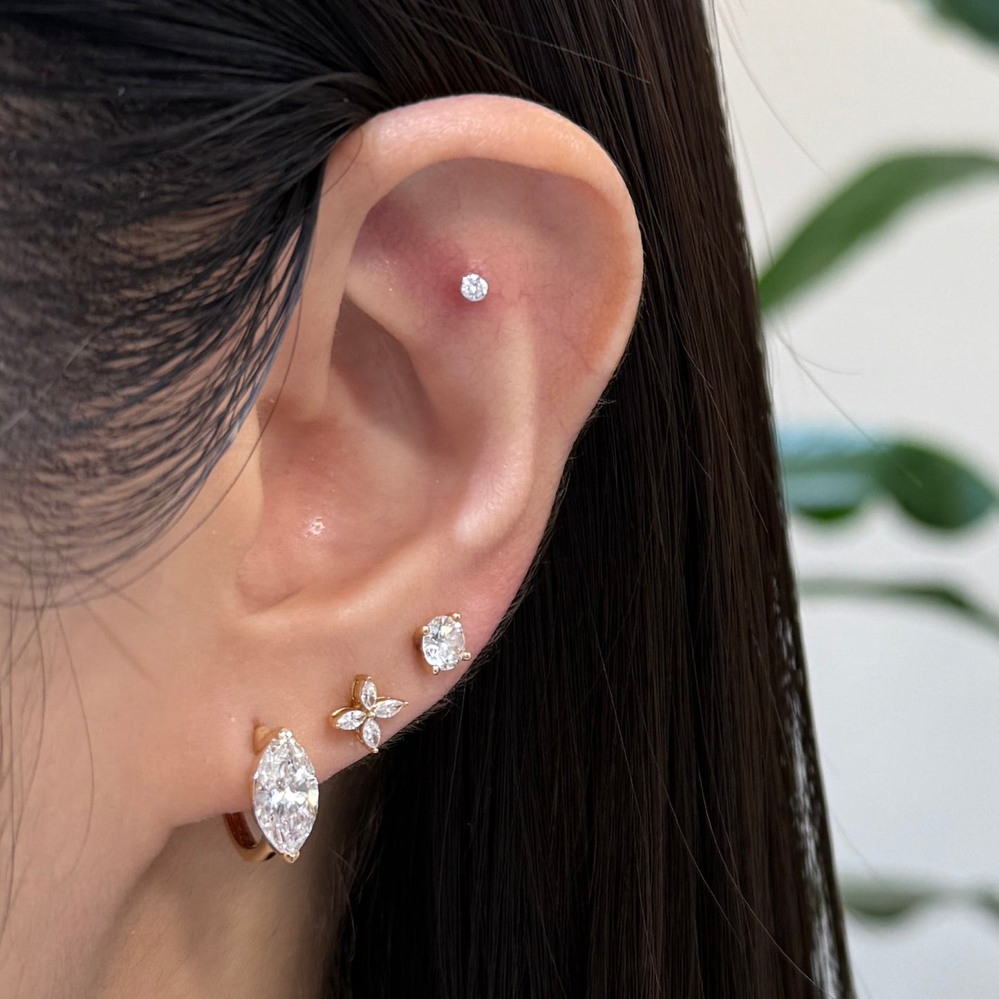 Lab diamond marquise shape 2ct 10mm hoop earrings - pair