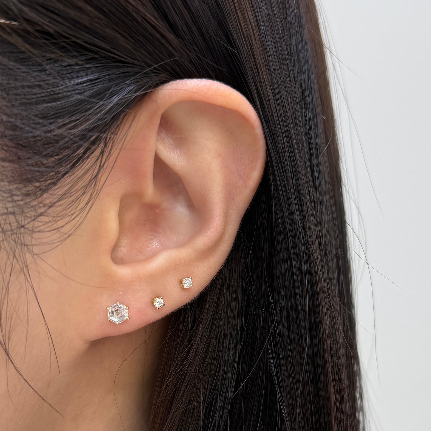 Lab diamond Hexagon cut 0.6ct stud earrings-pair