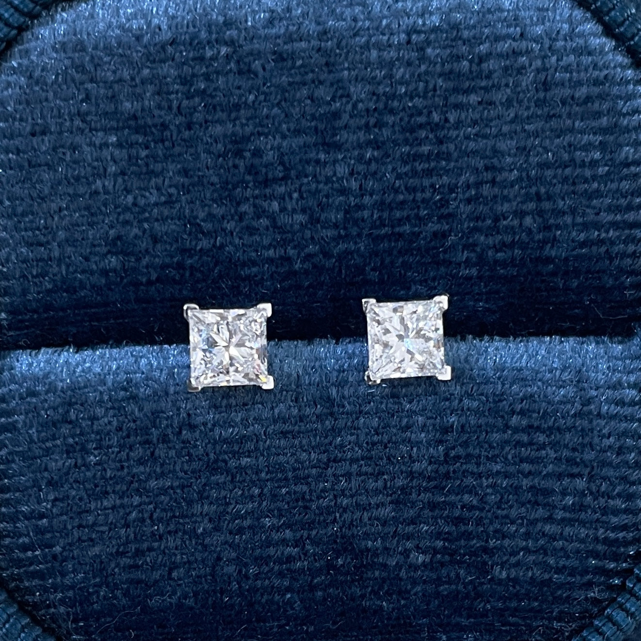 Lab diamond Princess cut 1ct four-v prong stud earrings-pair