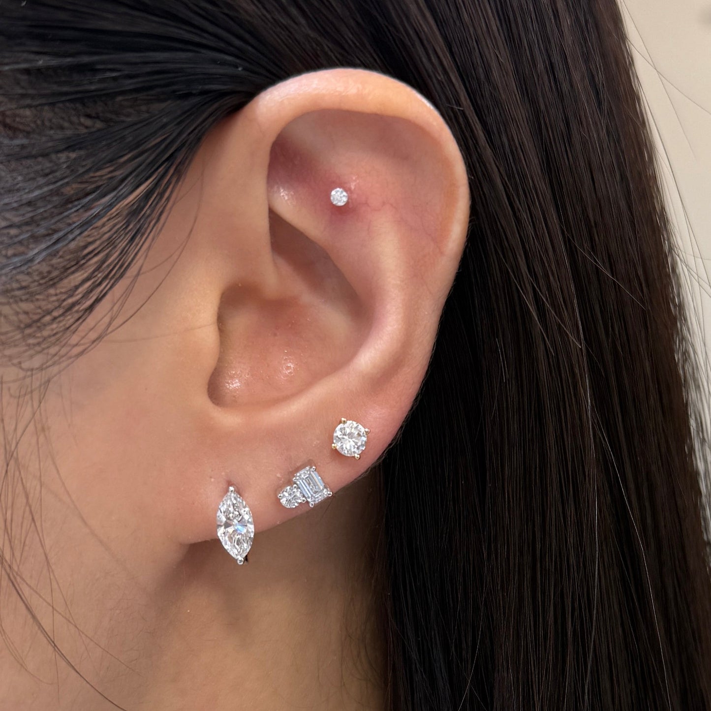 Lab diamond marquise shape 1.4ct 9mm hoop earrings - pair