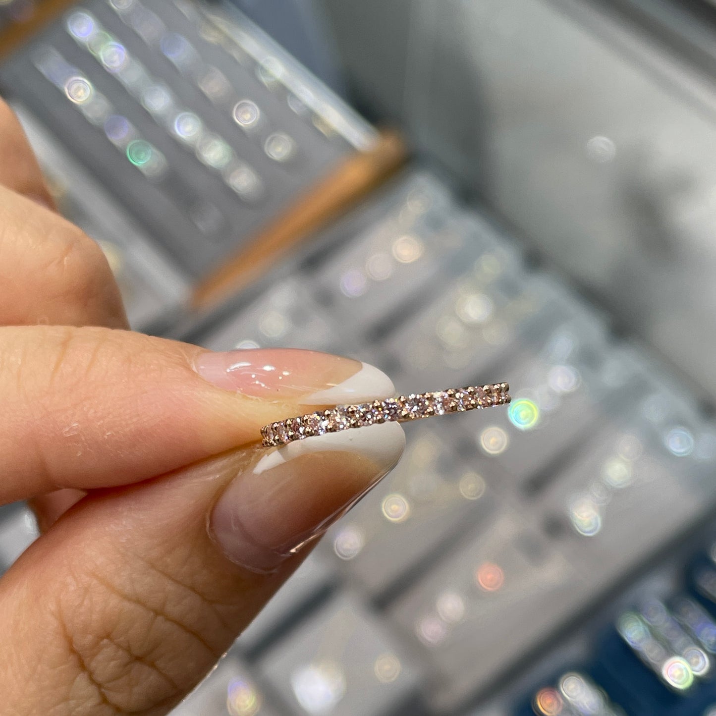 Lab pink diamond round 0.3ct half eternity ring