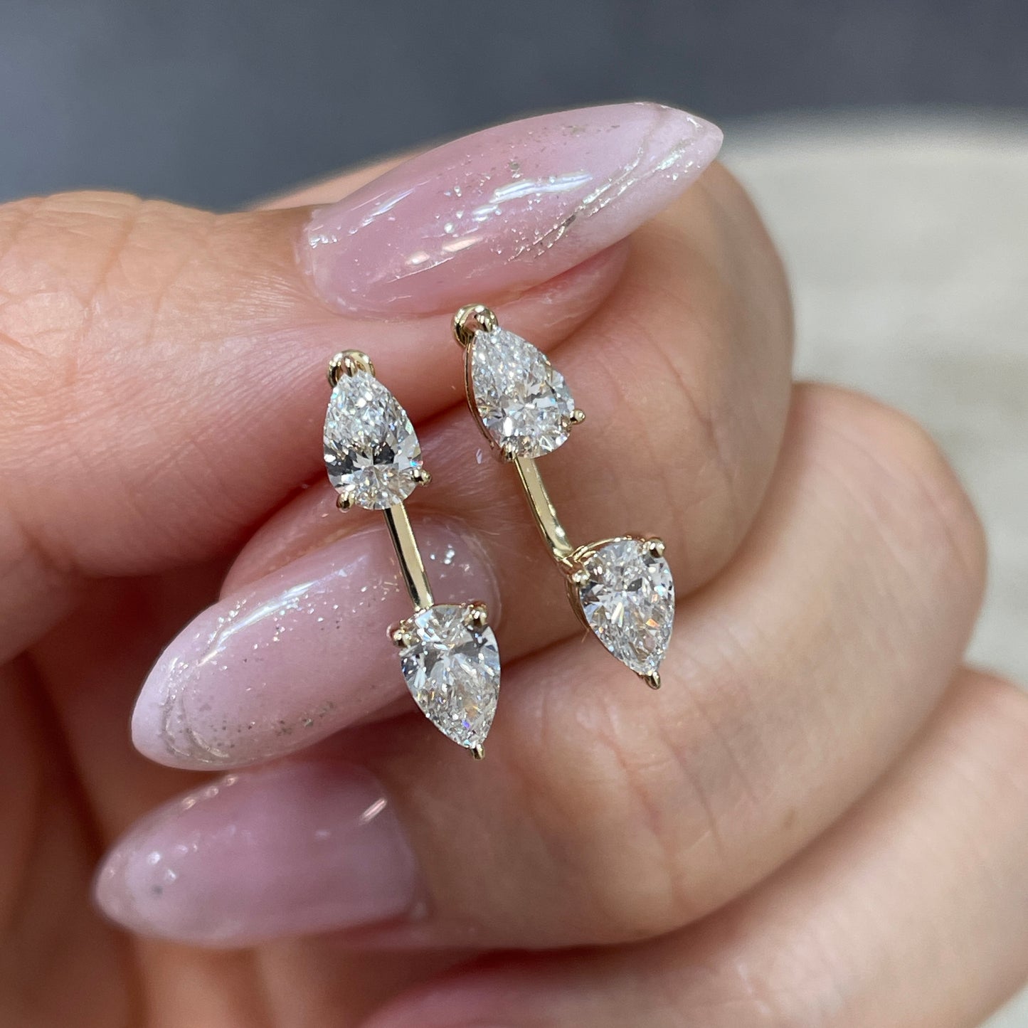 9k Lab diamond pear with pear L jacket 1.2ct earrings-pair