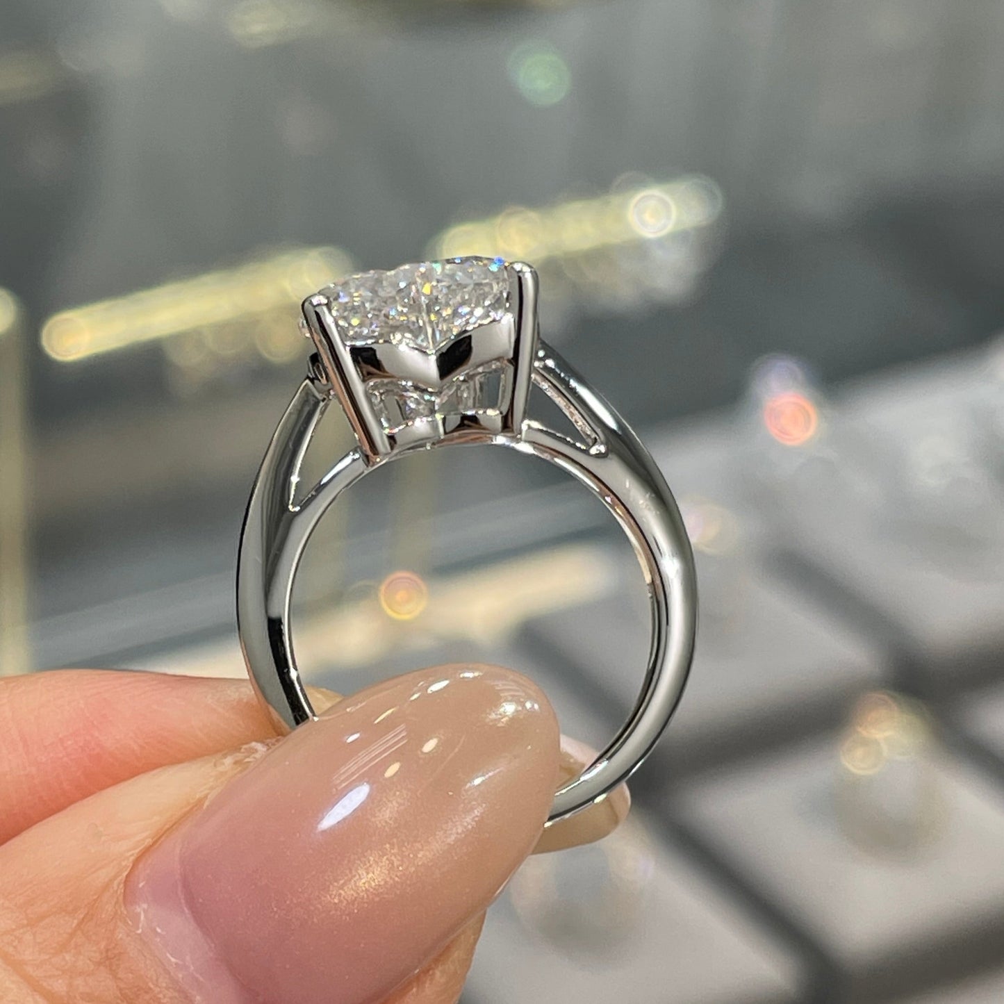 IGI Lab diamond heart shape 3ct five-prong solitaire ring