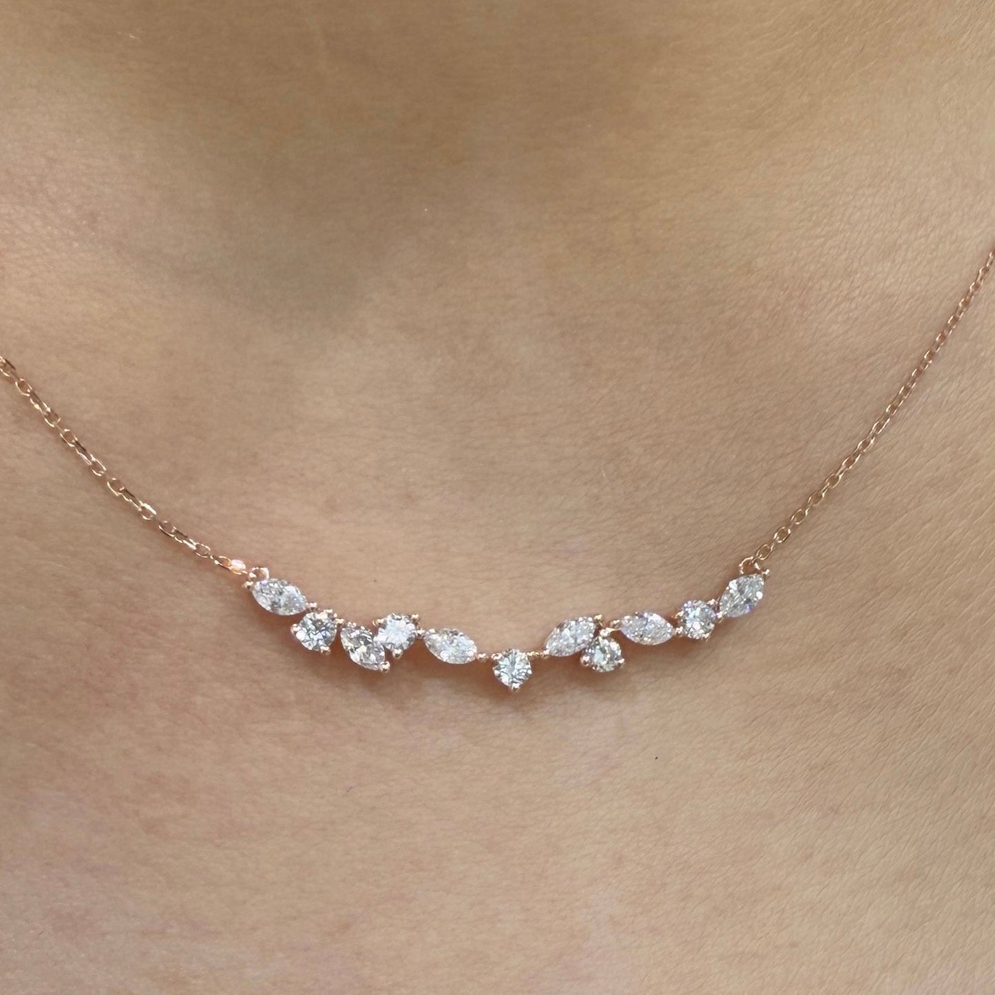 Lab diamond marquise shape round mix bar 0.5ct necklace