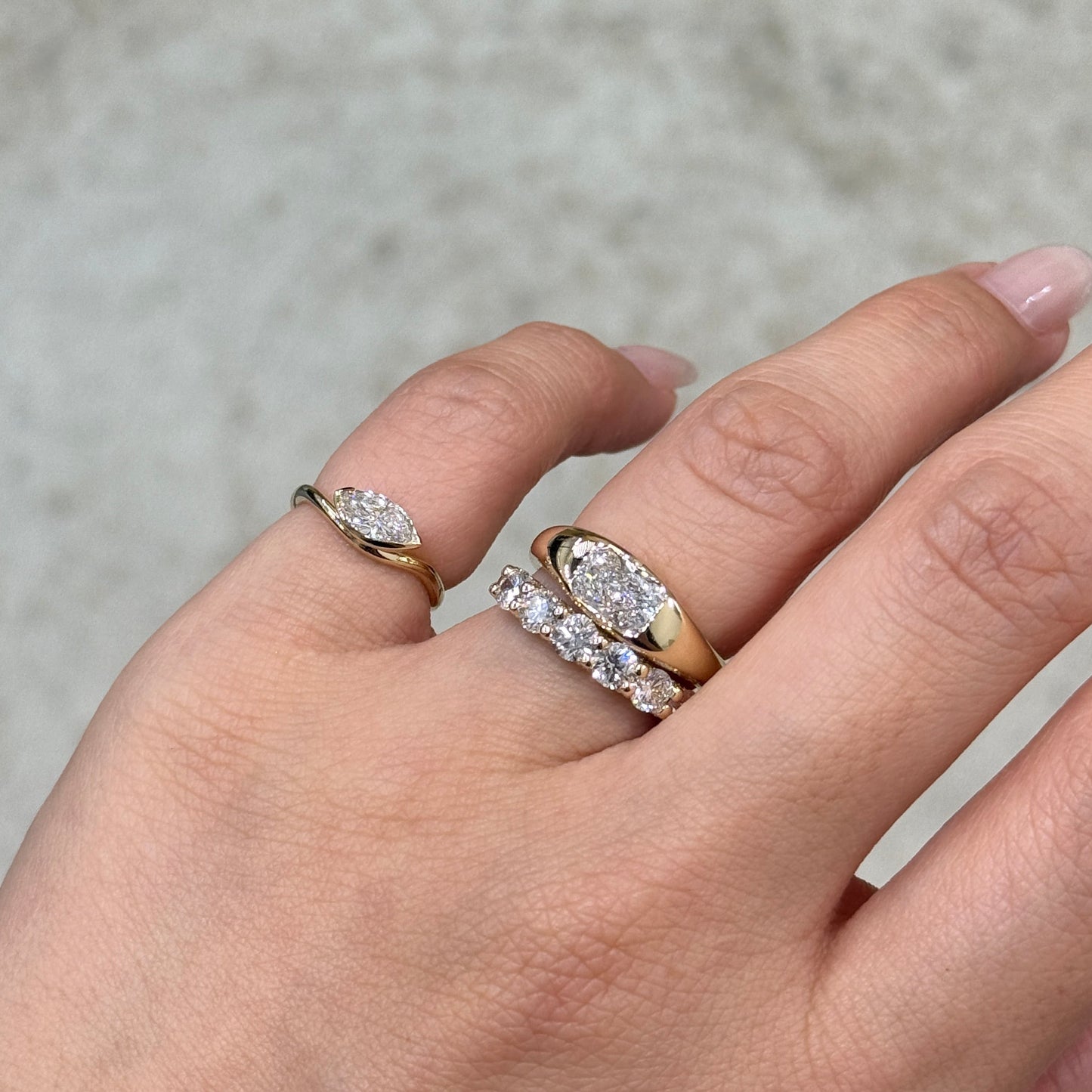 9k Lab diamond radiant cut 1ct bezel dome ring
