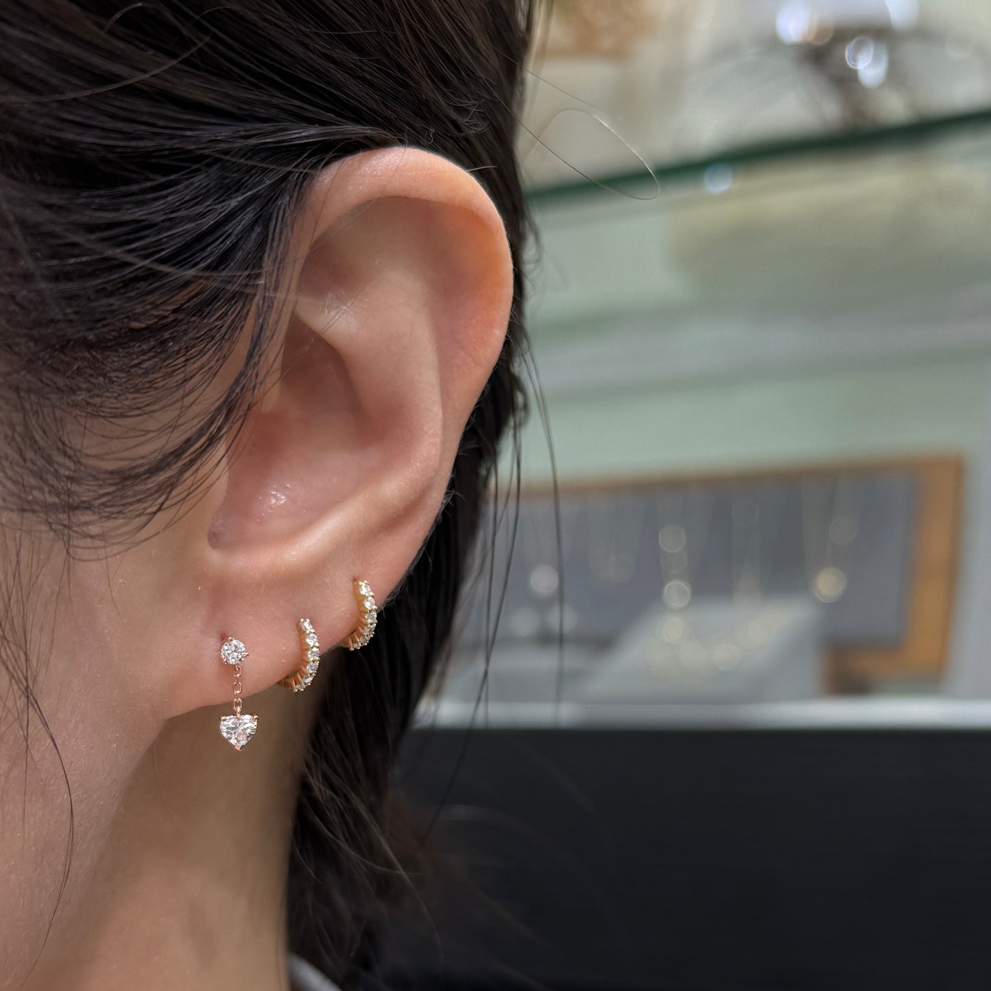 Lab Diamond round and heart shape 0.2ct chain swing stud earring-each