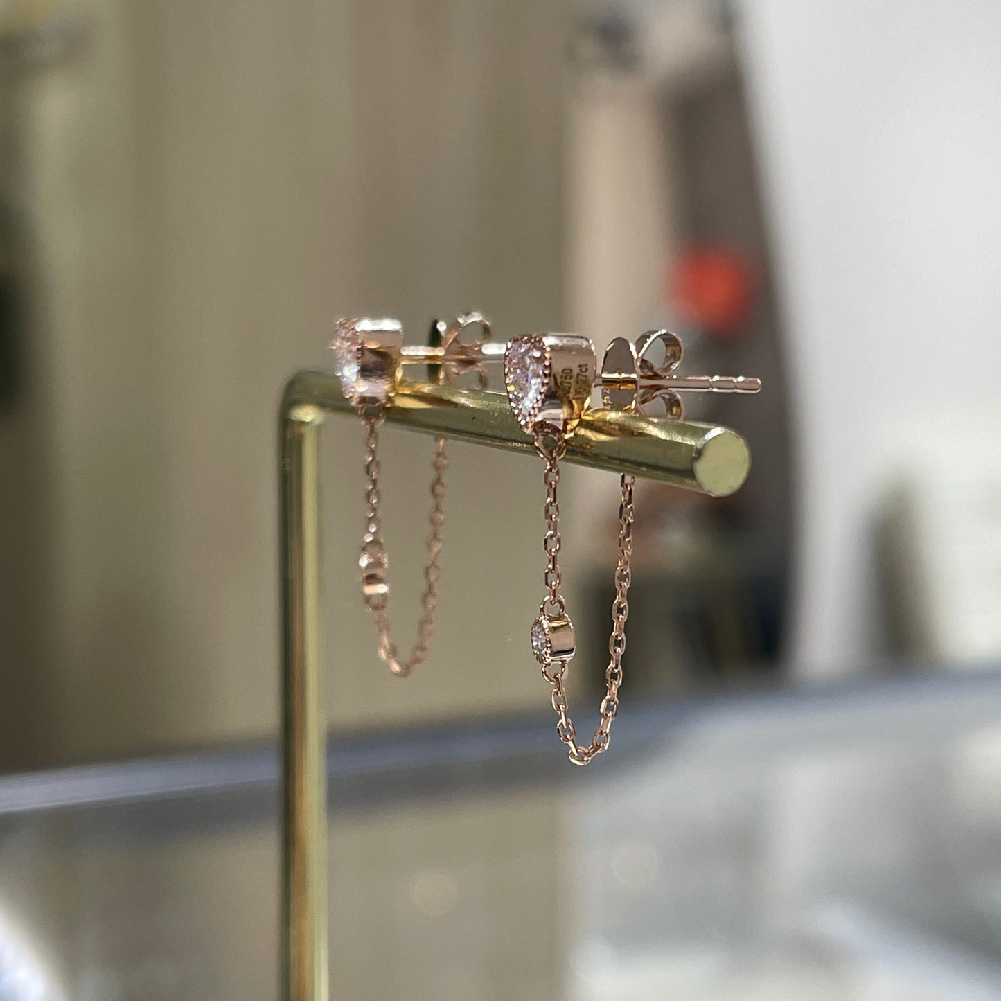 Lab diamond heart shape and round 0.54ct with baby diamond milgrain bezel chain back earrings - pair