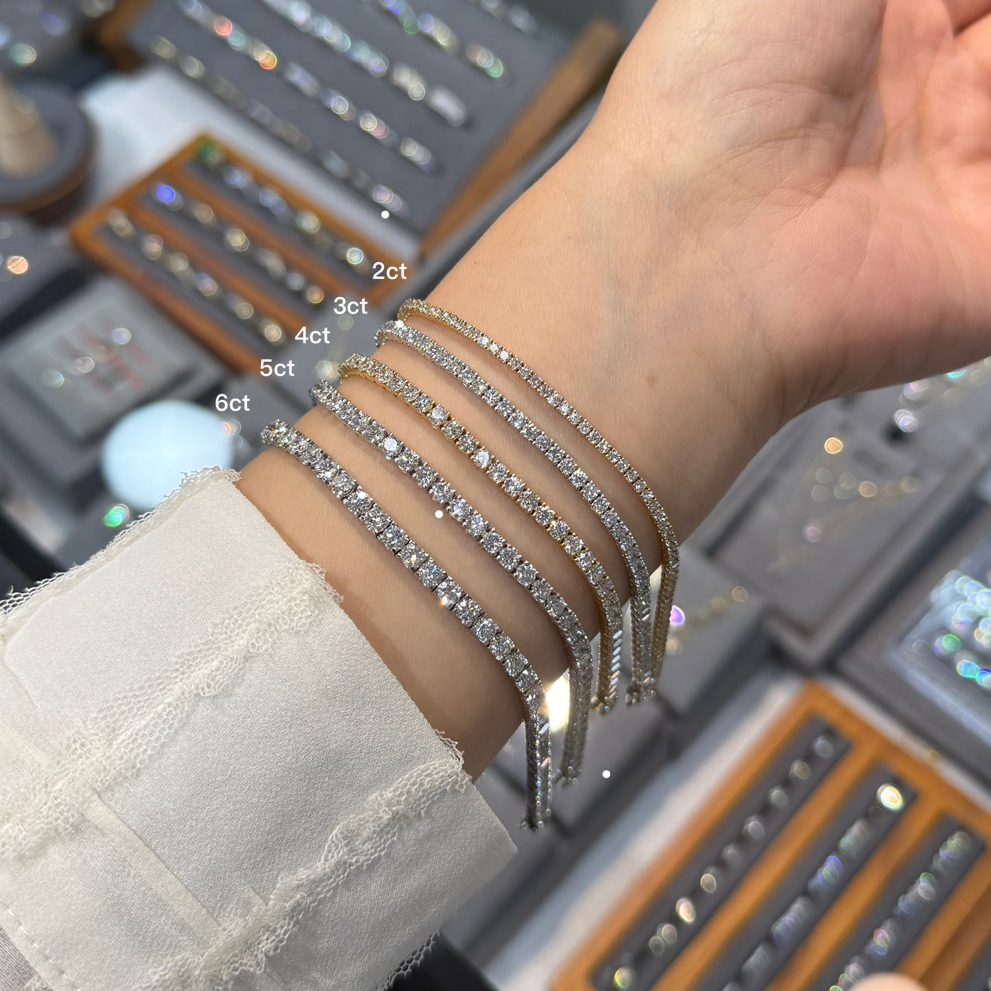 14K Lab diamond round 3.2ct four-prong tennis bracelet