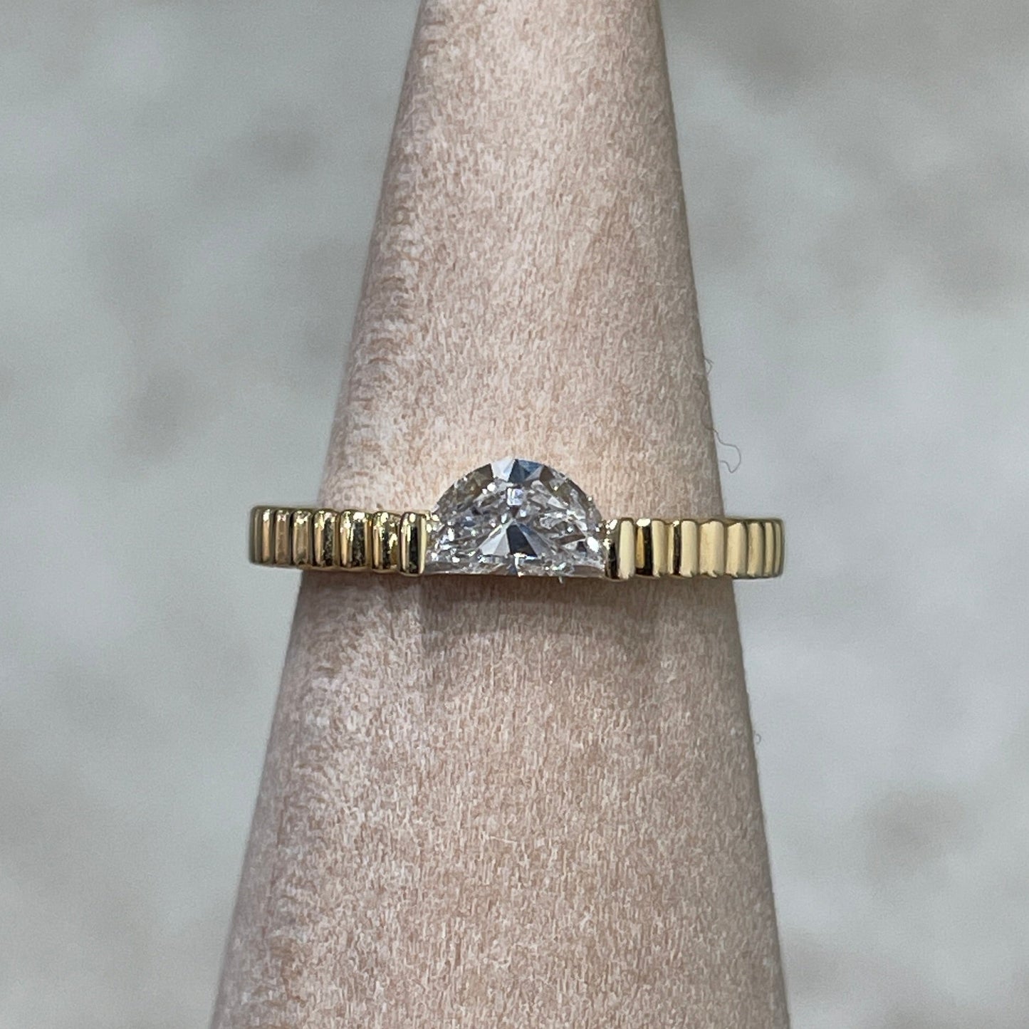 Lab diamond baby half moon 0.3ct vertical line band pinky ring