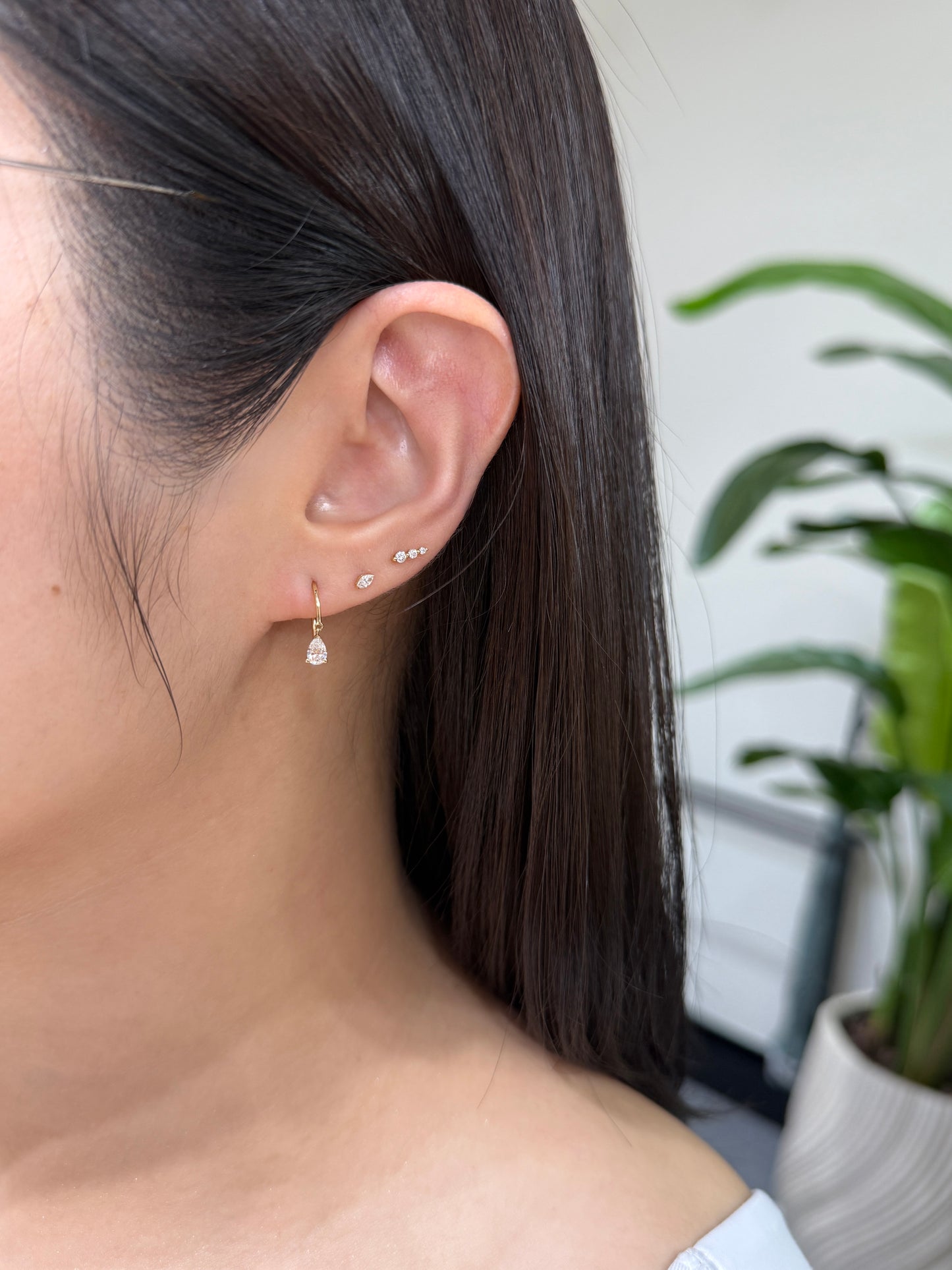 Lab diamond marquise shape 5pt stud earring - each