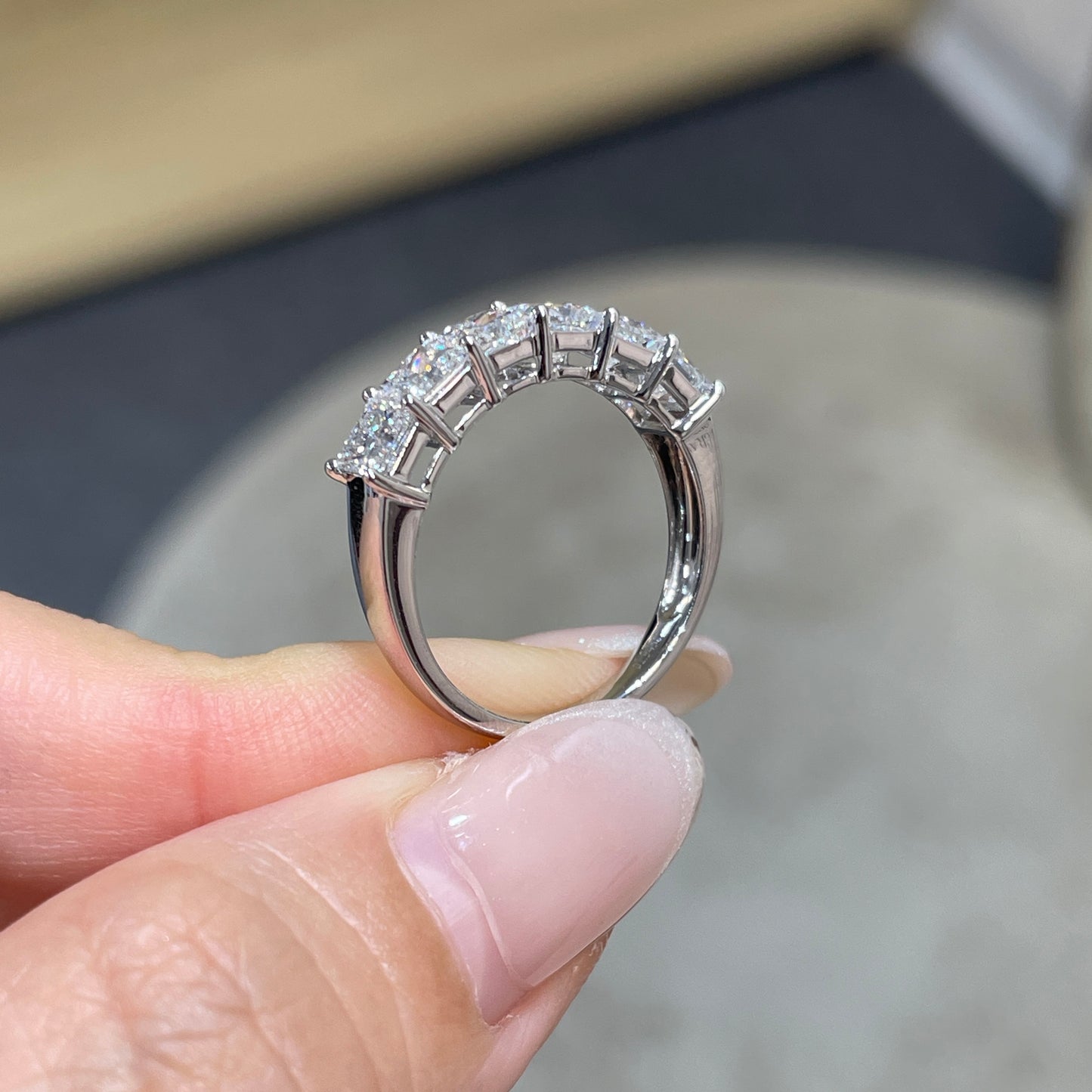 Lab diamond Princess cut 1.8ct half eternity ring