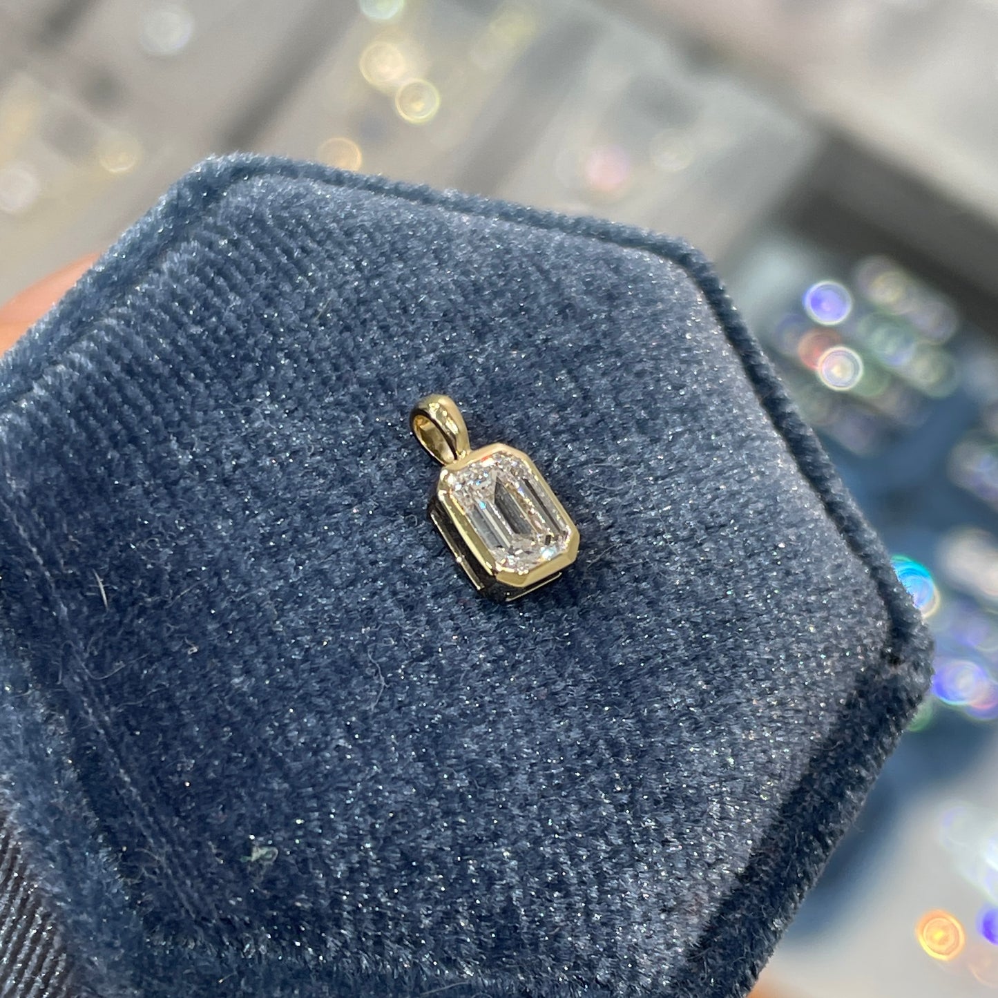 Lab diamond emerald cut 0.5ct bezel pendant
