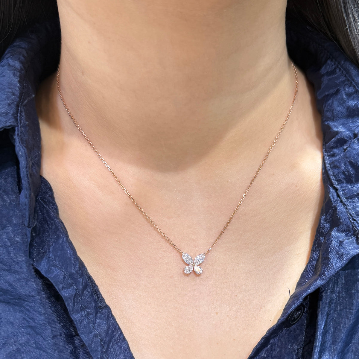 Lab diamond Marquise and Pear shape 1ct butterfly thicker chain necklace