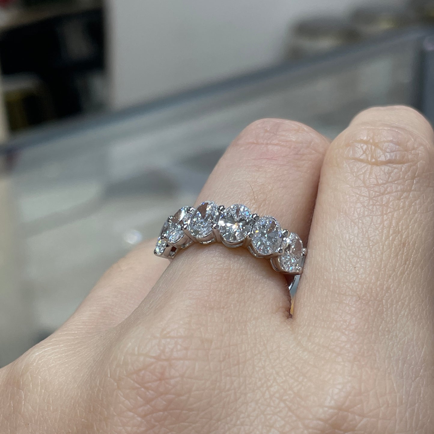 Lab diamond Oval shape 3ct half eternity ring