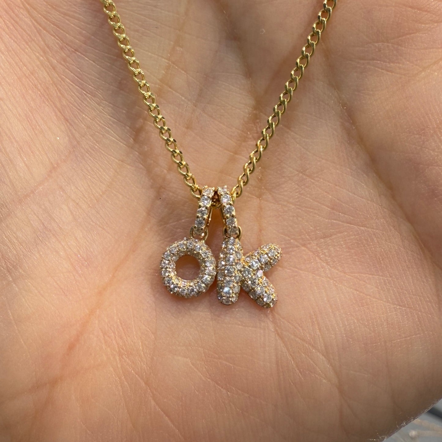 Lab diamond baby bubble initial open clip pendant