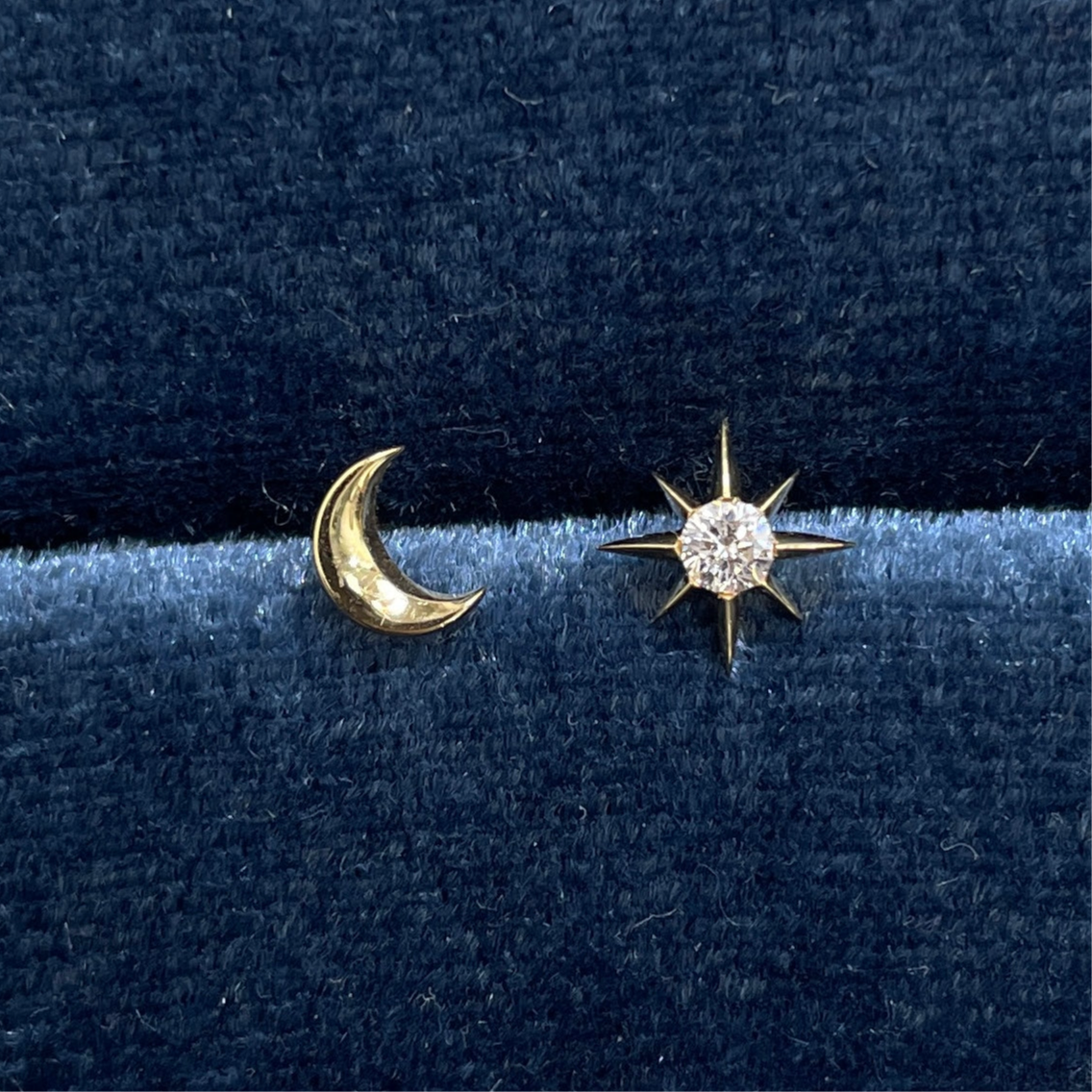 Lab diamond Sun & Moon stud earrings-pair