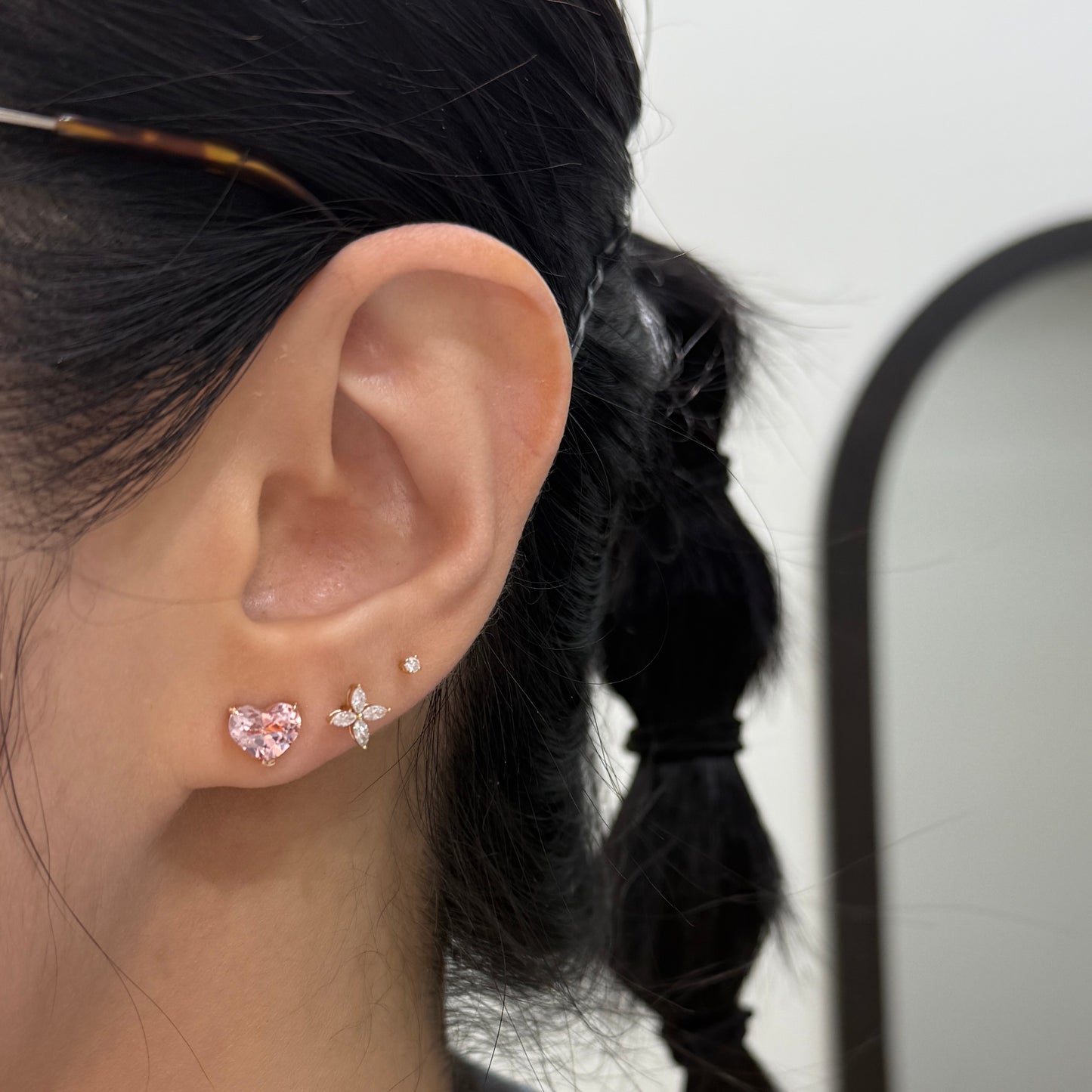 Lab grown Pink sapphire
heart 2.6ct stud Earrings-each