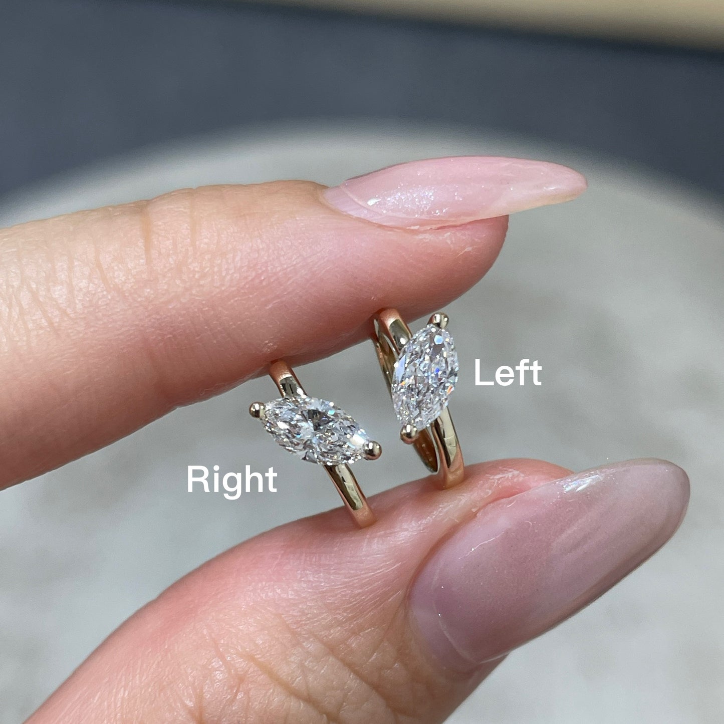9k Lab diamond marquise shape 0.6ct tilt setting 10mm hoop earrings - pair