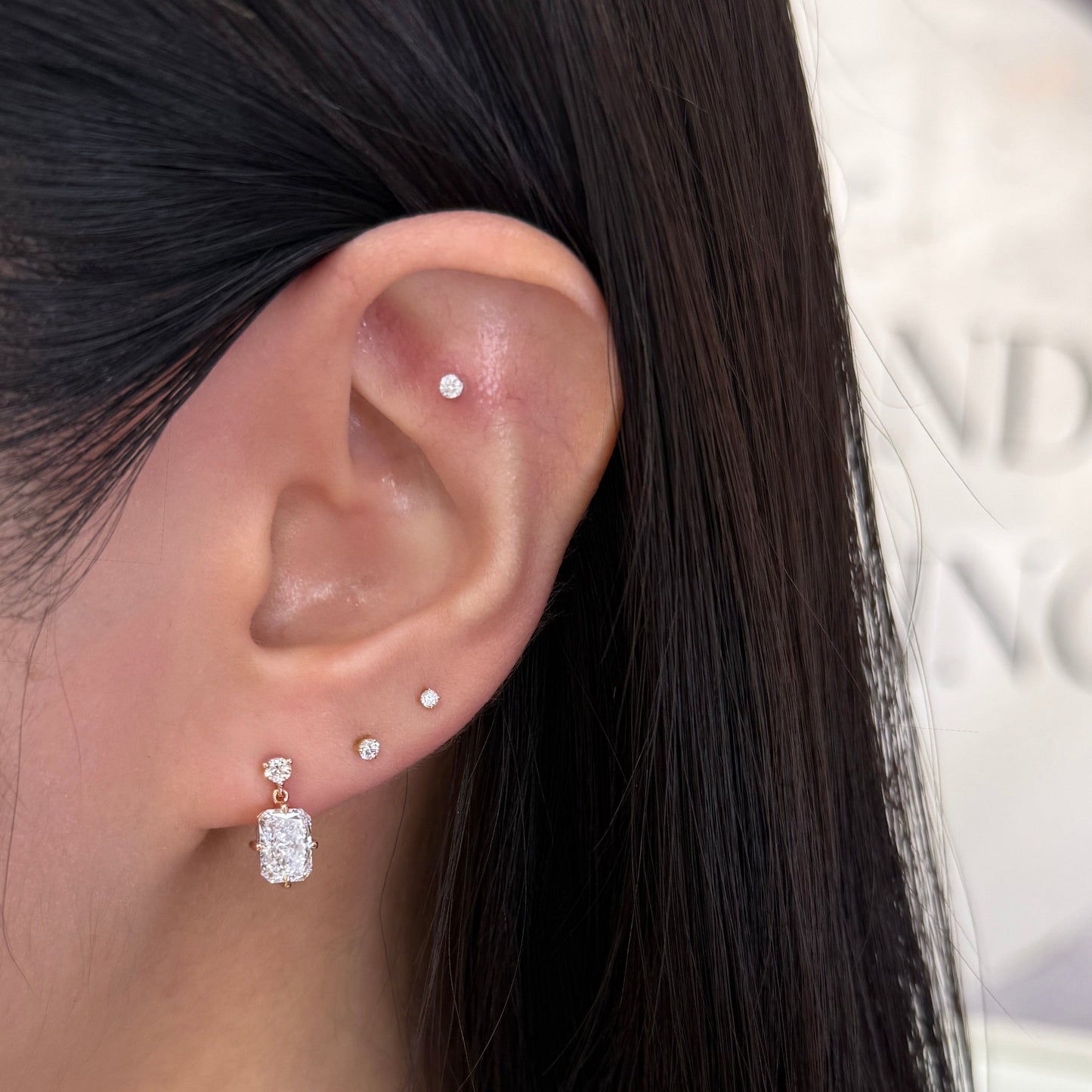 IGI Lab diamond round and radiant cut 2.1ct swing stud earrings-pair