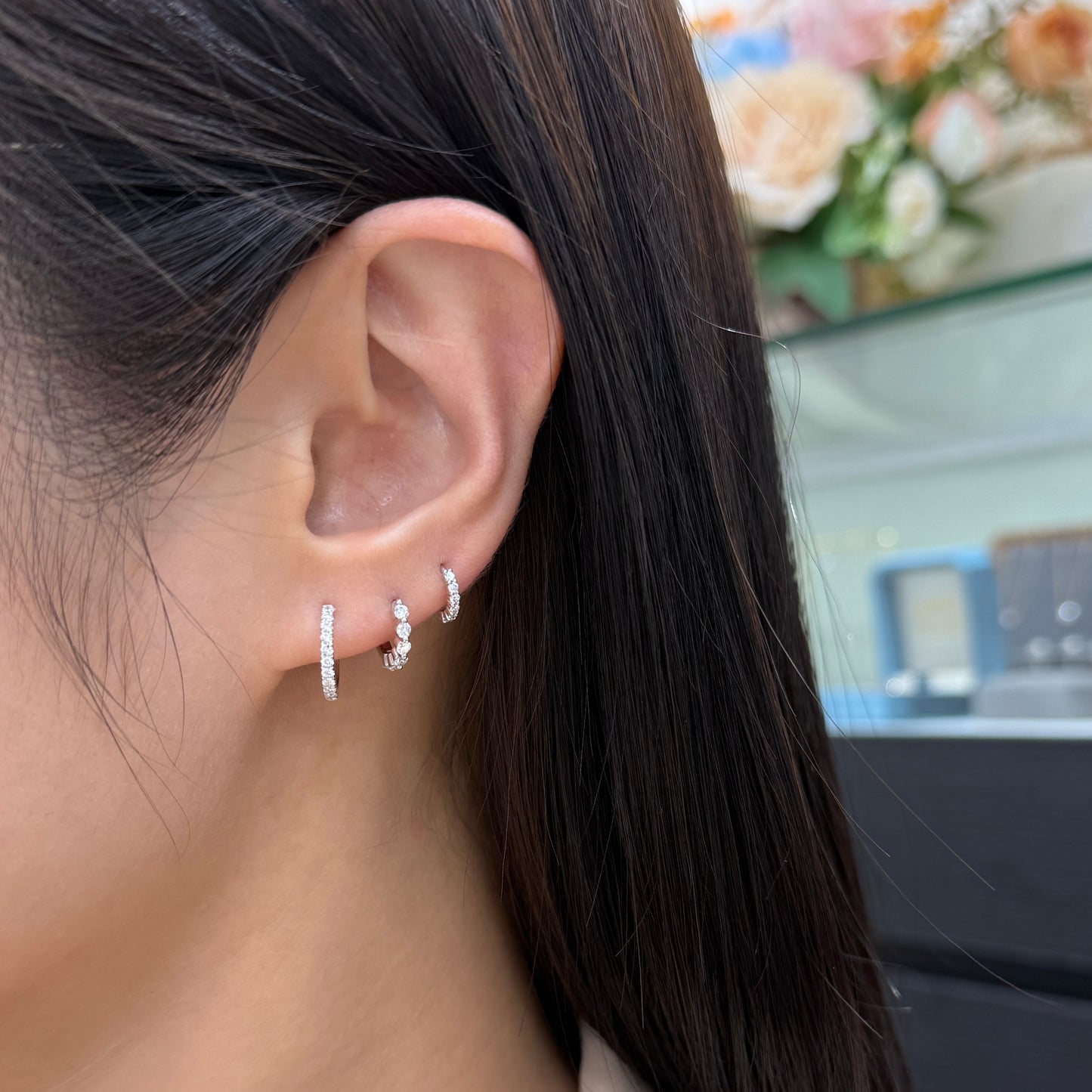Lab diamond Round 0.18ct single prong 7mm hoop earring-each