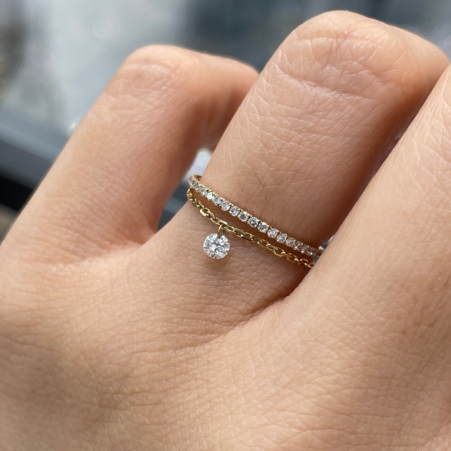 Lab diamond round 0.1ct floating chain ring