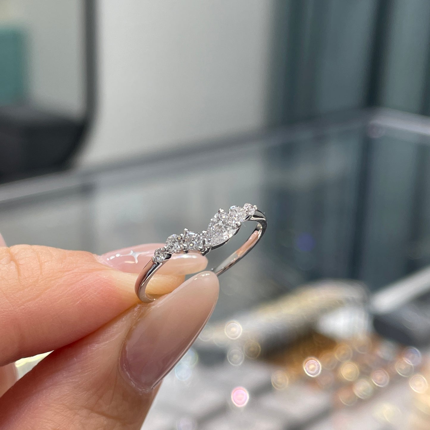 Lab diamond pear with multi shapes half eternity ring