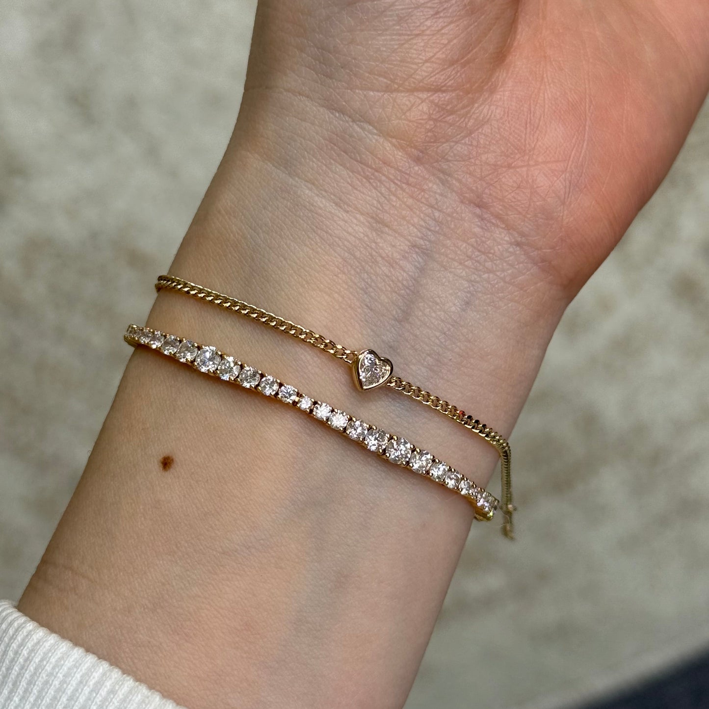 Lab diamond heart shape 0.2ct bezel with 1.8mm Cuban bracelet