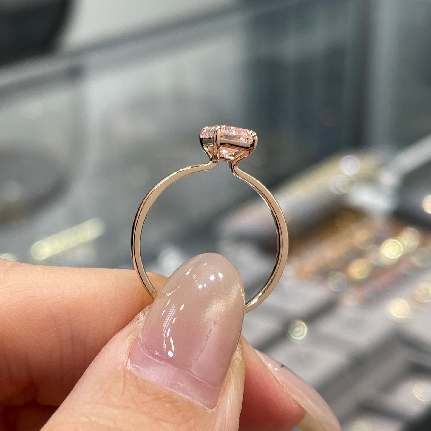 IGI lab pink diamond Radiant cut 1ct four-prong ring