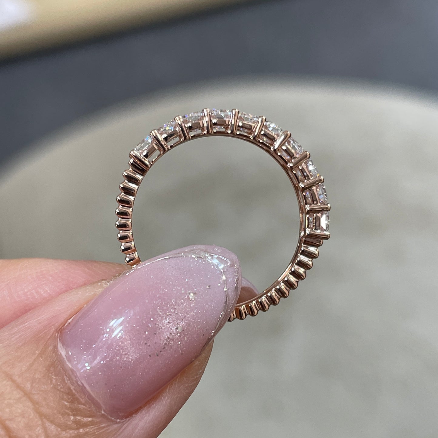 9k Lab diamond Radiant cut 1.4ct half eternity straight vertical line band ring