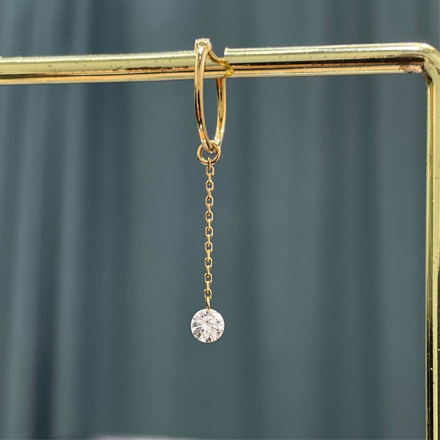 Lab diamond 0.1ct floating long chain 10mm hoop earring-each