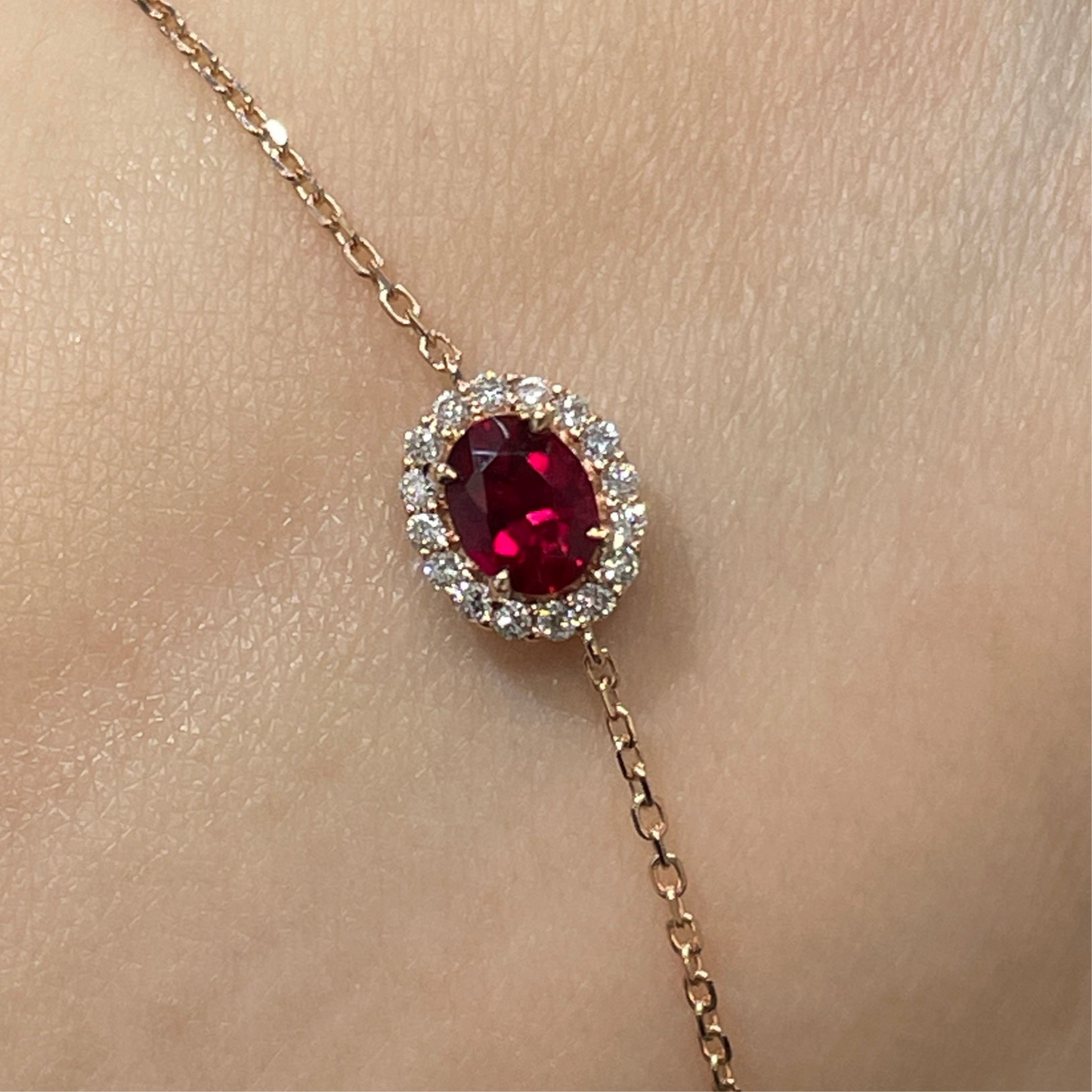 Lab grown Ruby oval shape 0.5ct halo bracelet