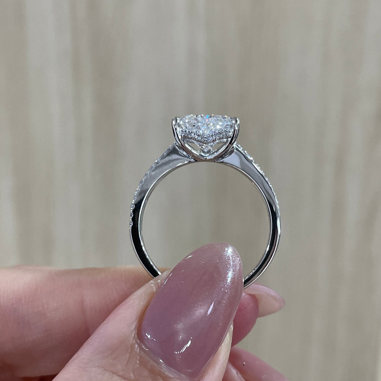IGI Lab diamond heart shape 2ct three-prong underhalo criss cross pave band ring