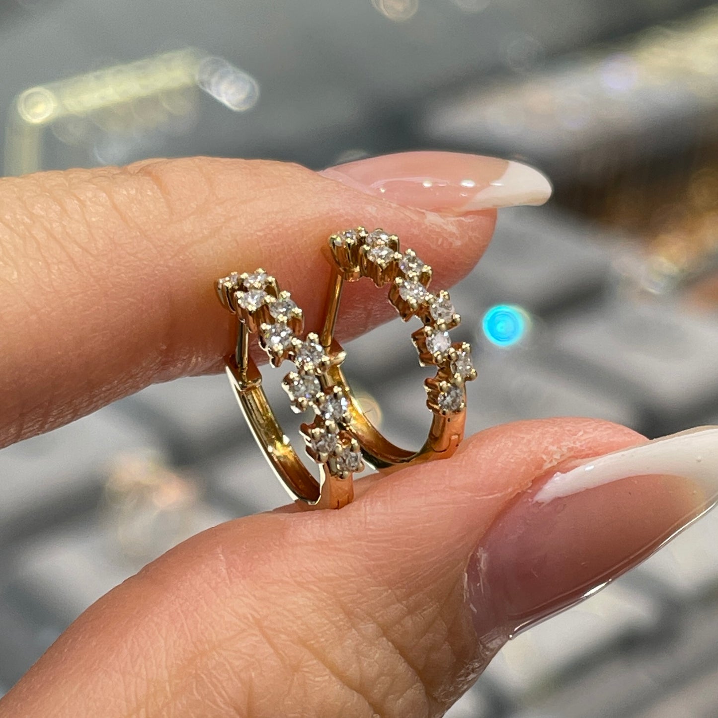 Lab Diamond round 0.24ct left right 11mm hoop earrings-pair