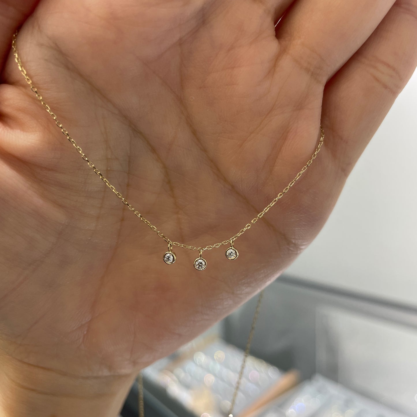 Lab diamond Trio round bezel necklace