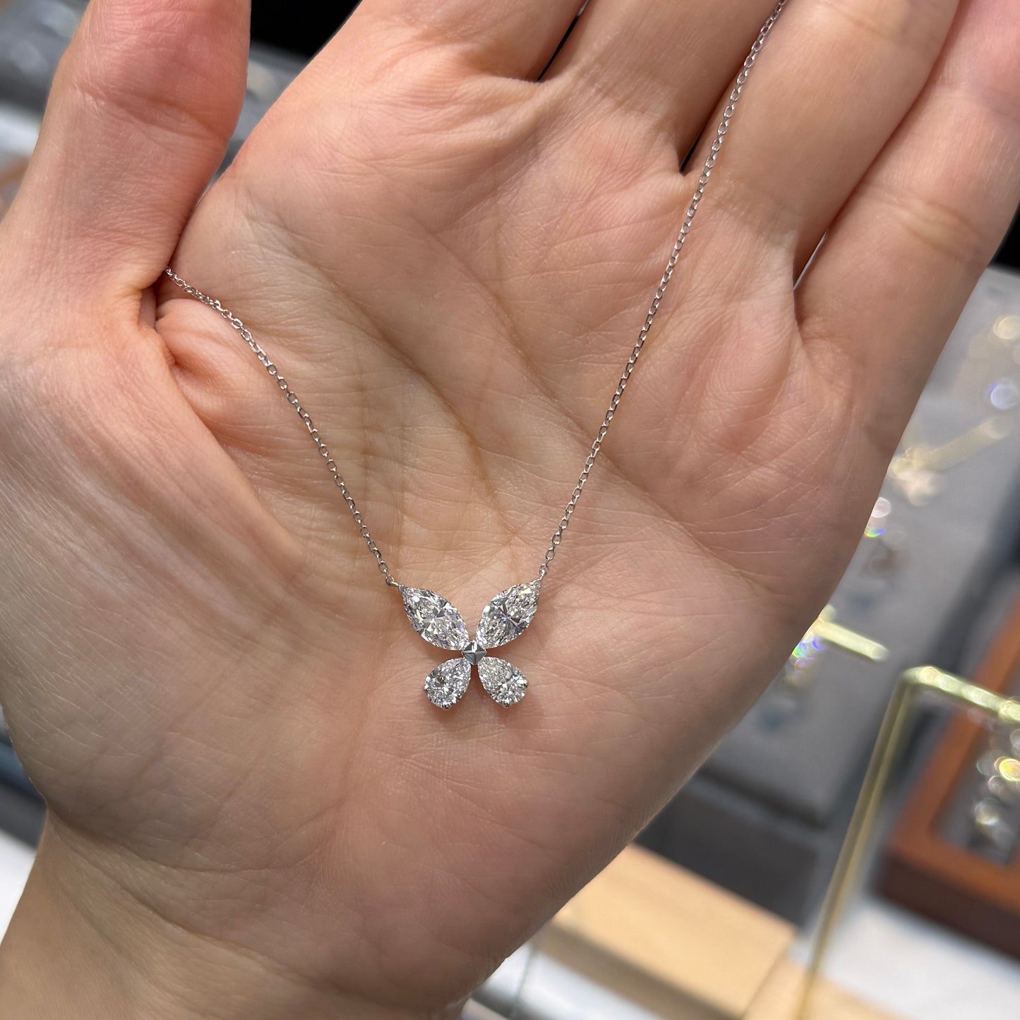 Lab diamond Marquise and Pear shape 2ct butterfly necklace