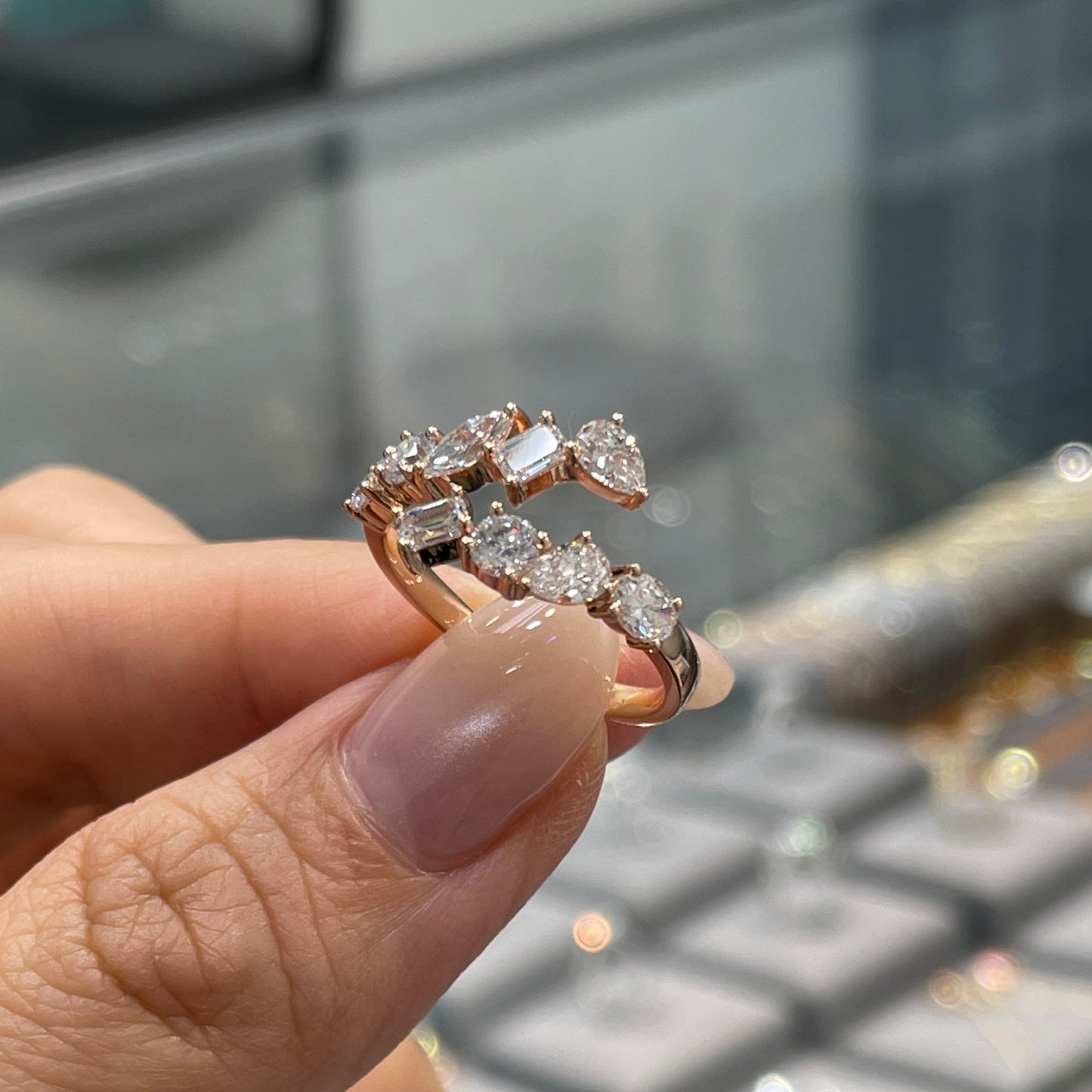 Lab diamond fancy shape 1.35ct irregular open ring