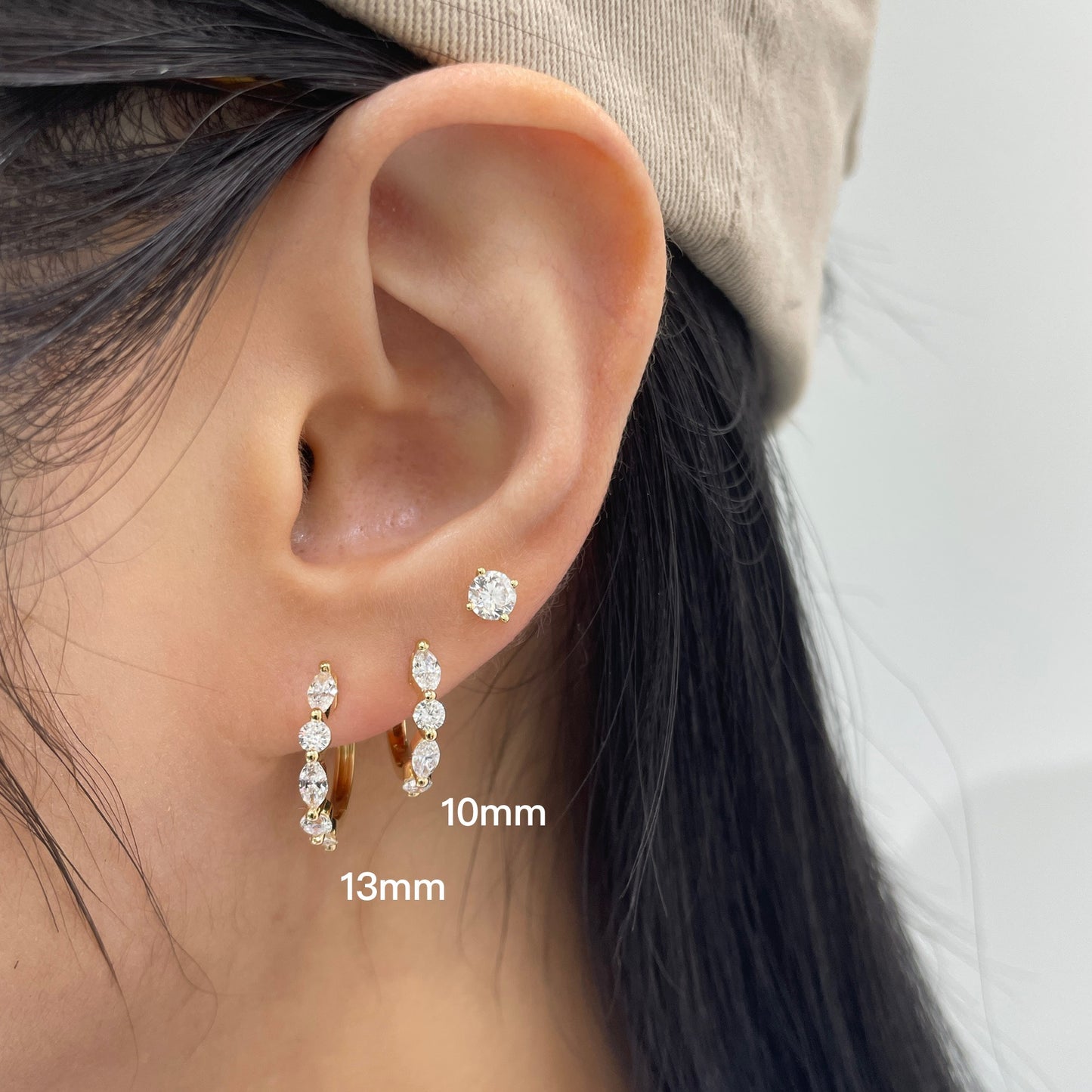 Lab diamond marquise round 0.8ct mix 10mm hoop earrings-pair (larger version)