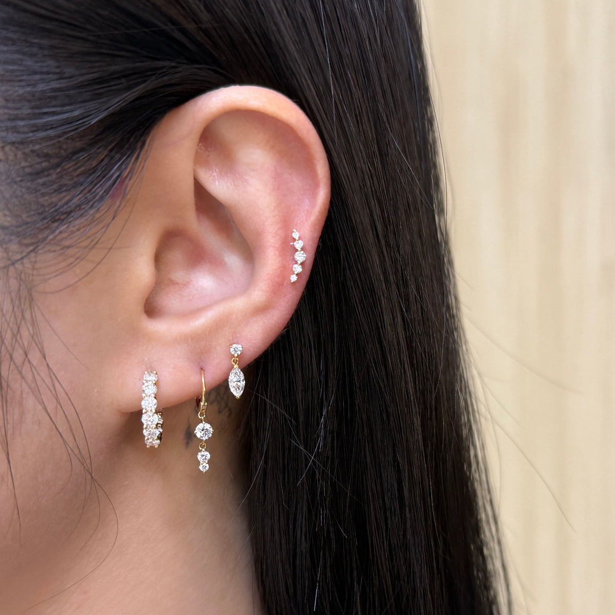 Lab diamond round 0.15ct swing 7mm hoop earring-each