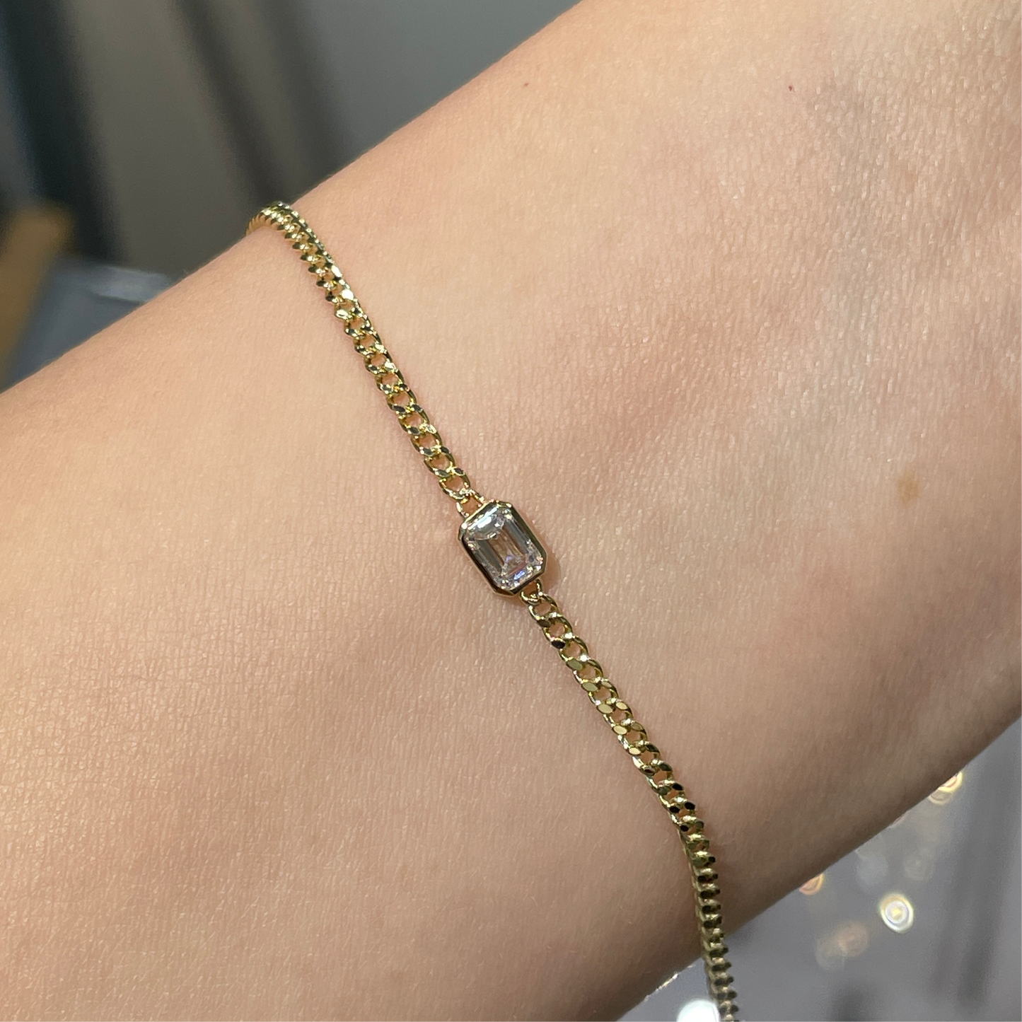 Lab diamond Emerald cut 0.3ct bezel with 1.8mm Cuban bracelet